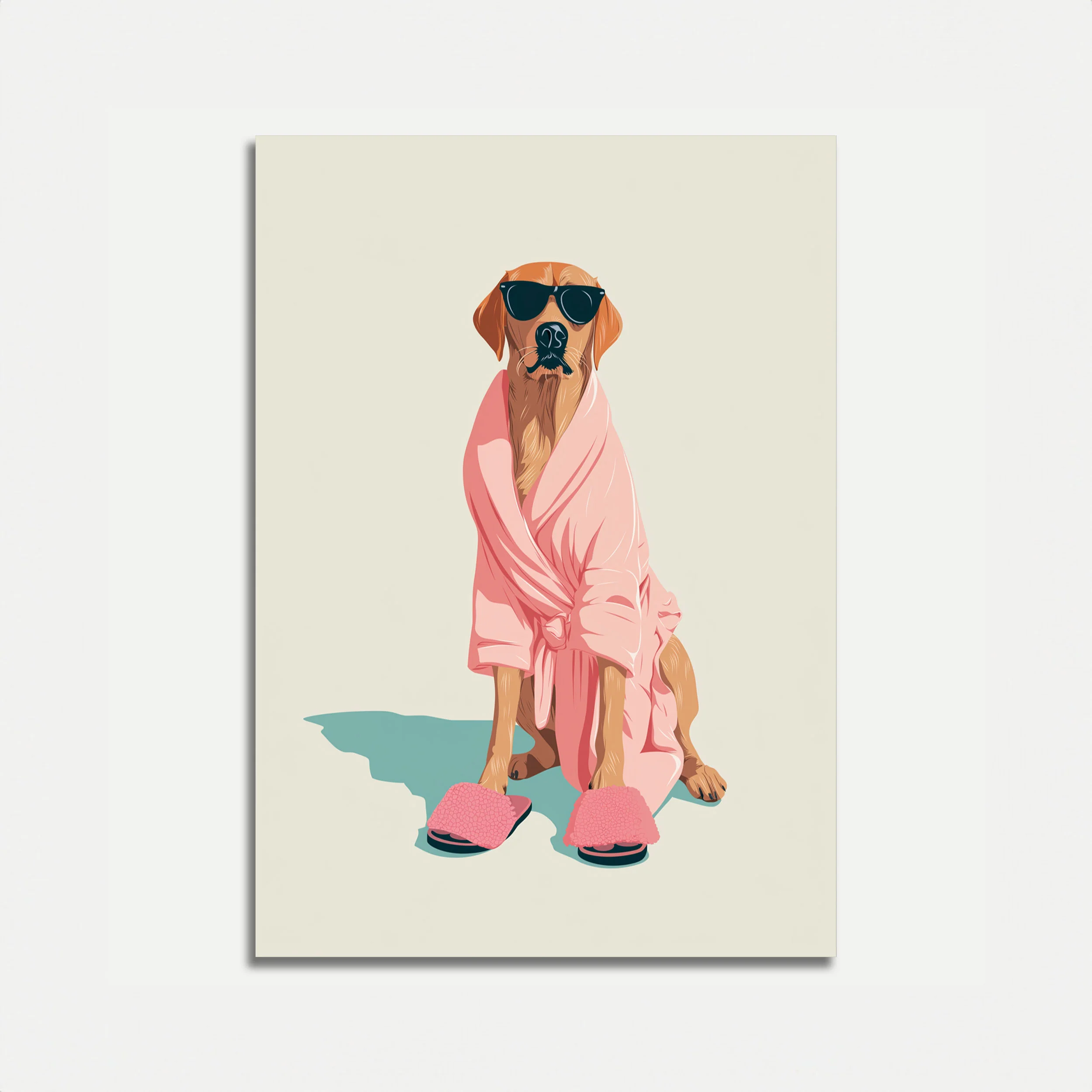 Chilled Dog in Pink Robe Poster