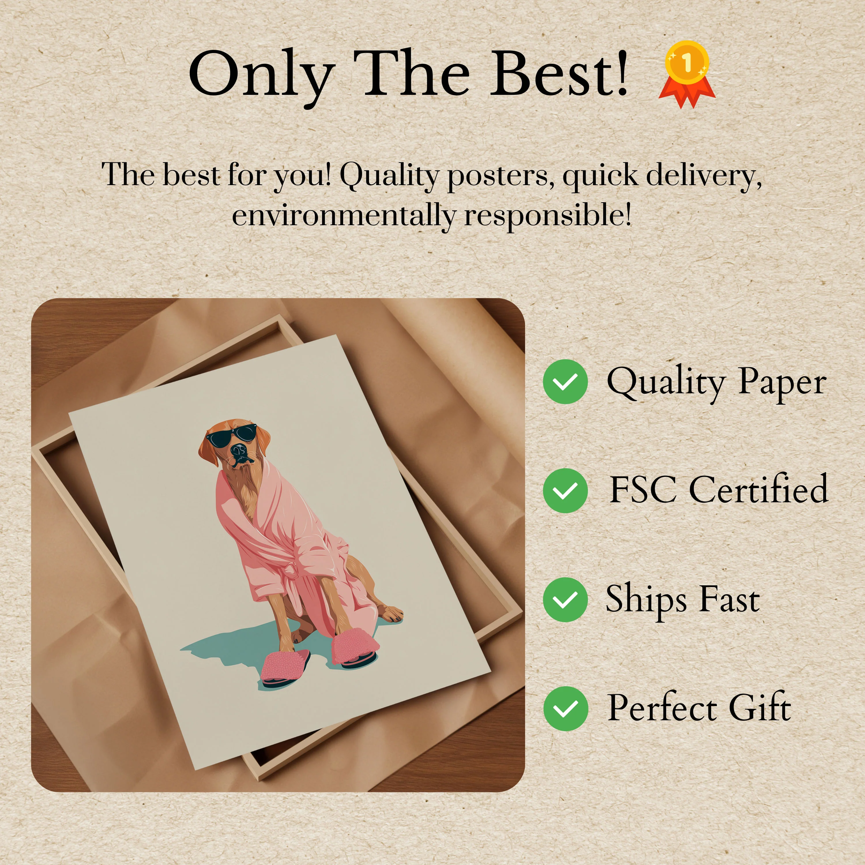 Chilled Dog in Pink Robe Poster - Image 3