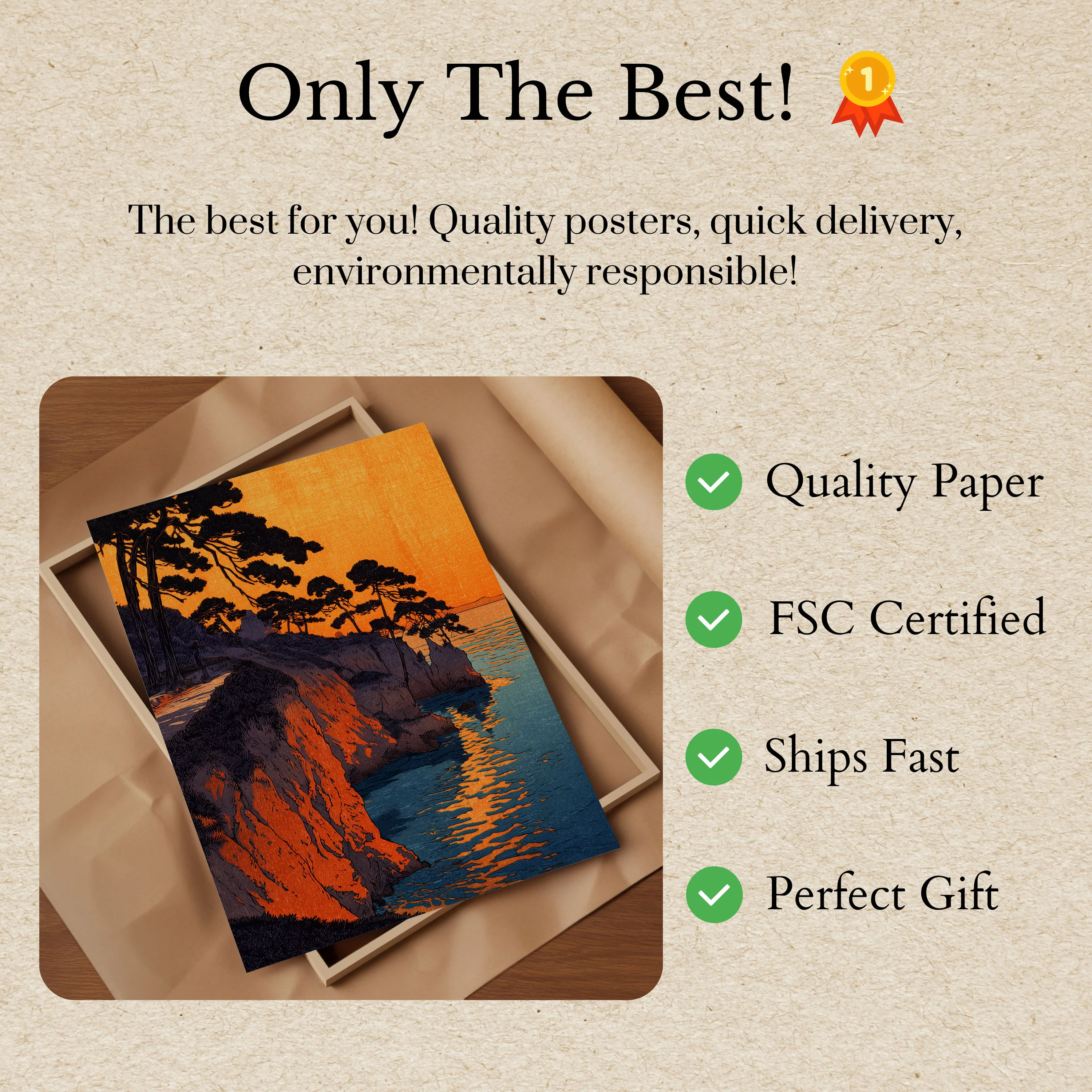 Coastal Cliffs at Golden Sunset Poster - Image 3
