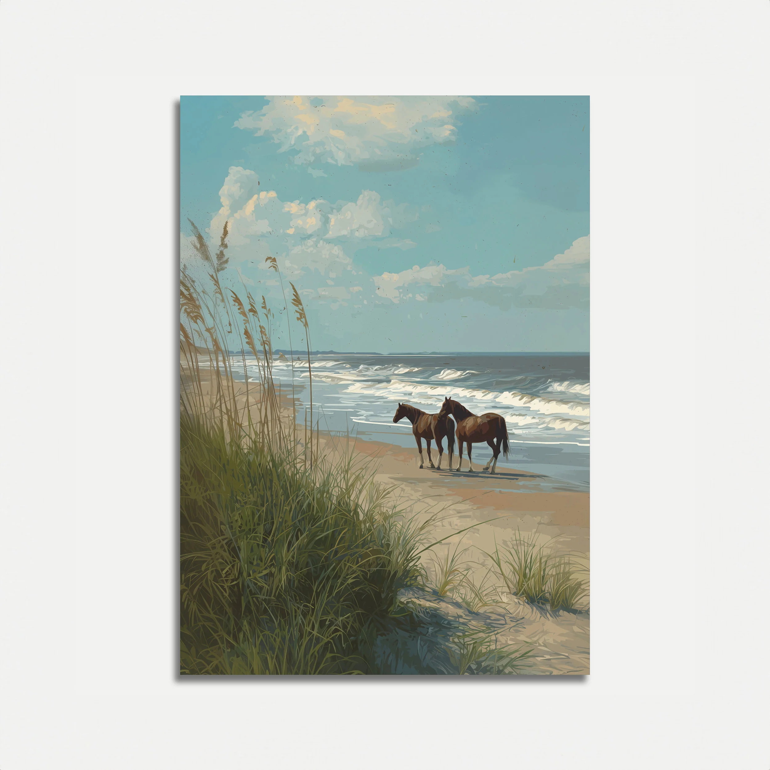 Coastal Horses Beach Poster