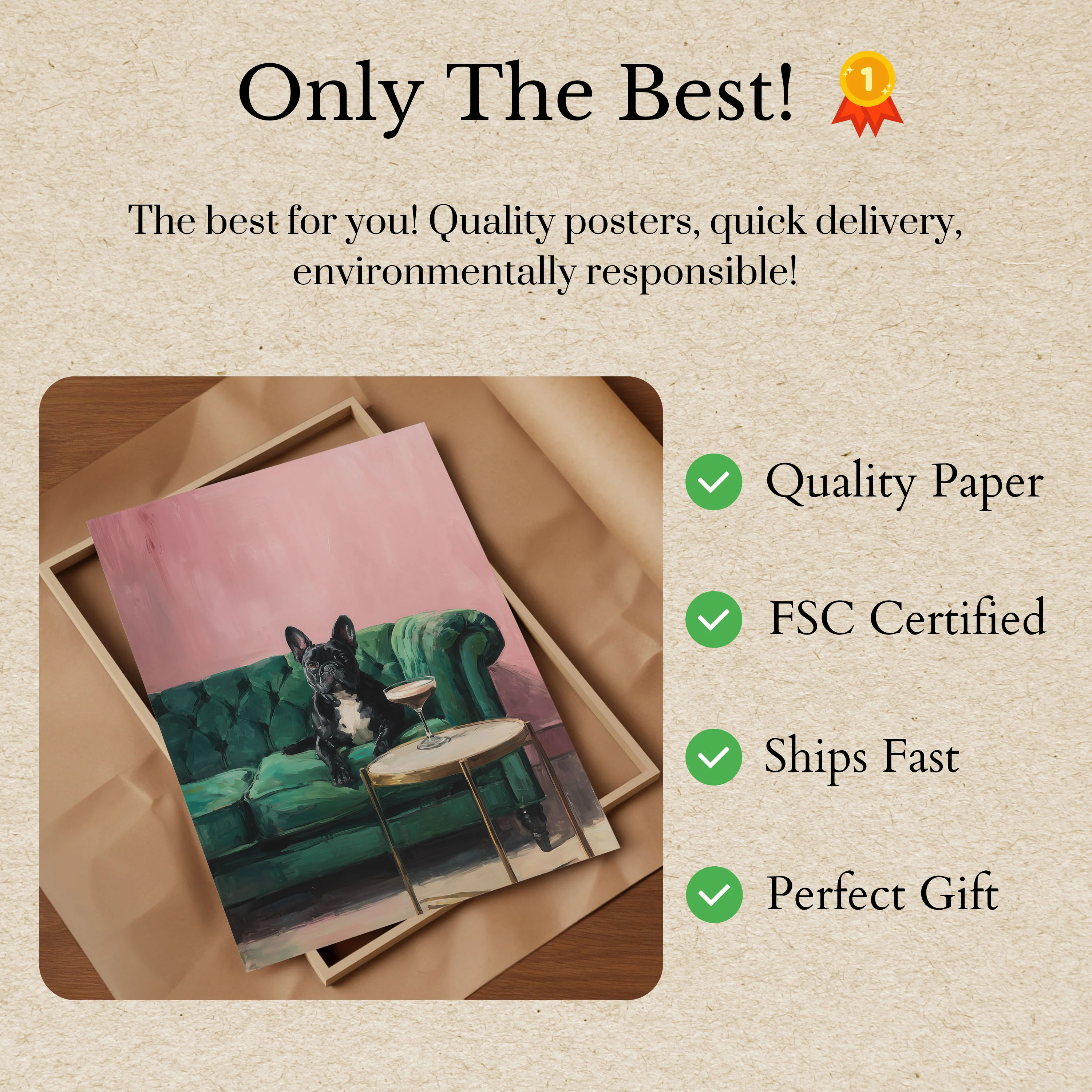 Cocktail French Bulldog Poster - Image 3