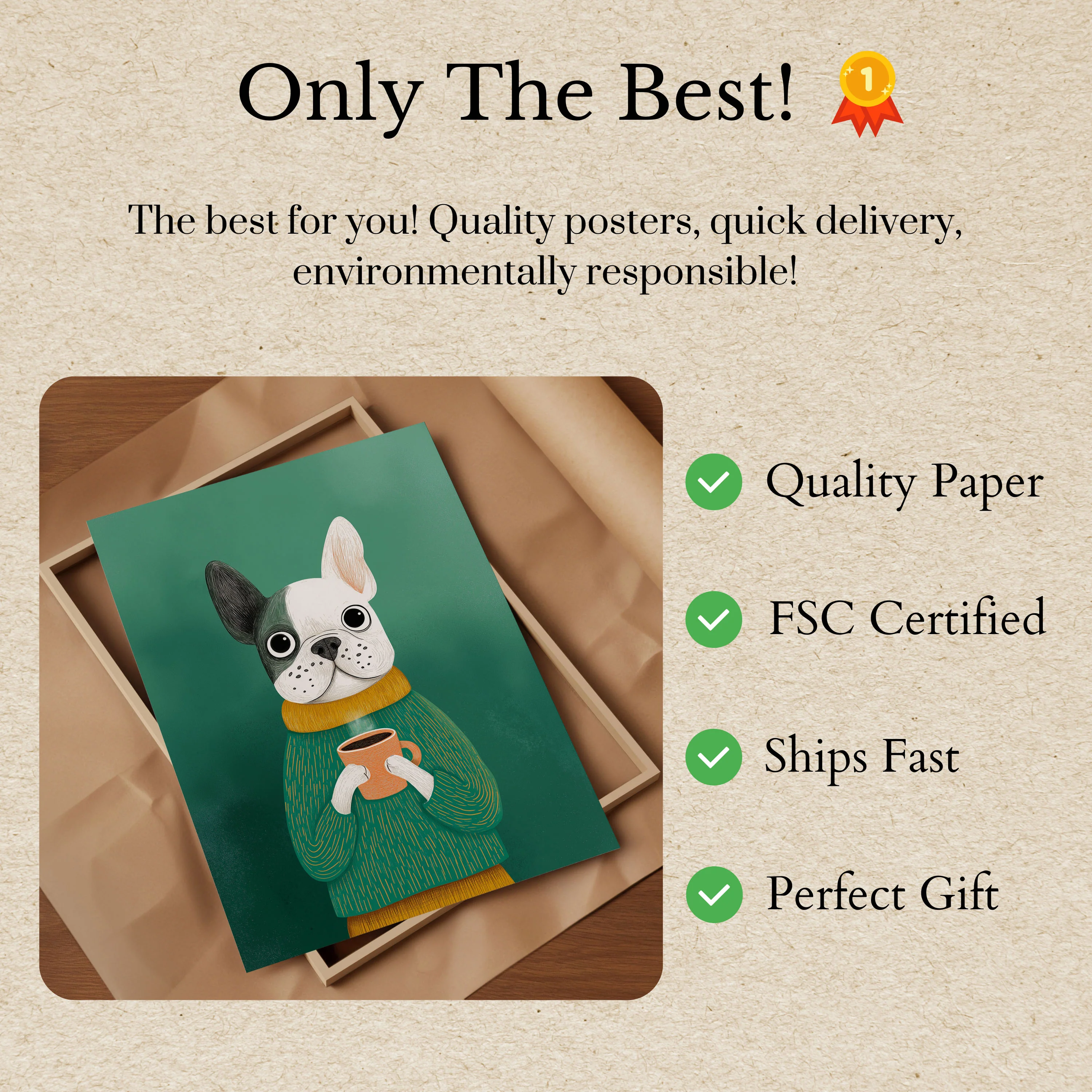 Coffee Lover French Bulldog Poster - Image 3