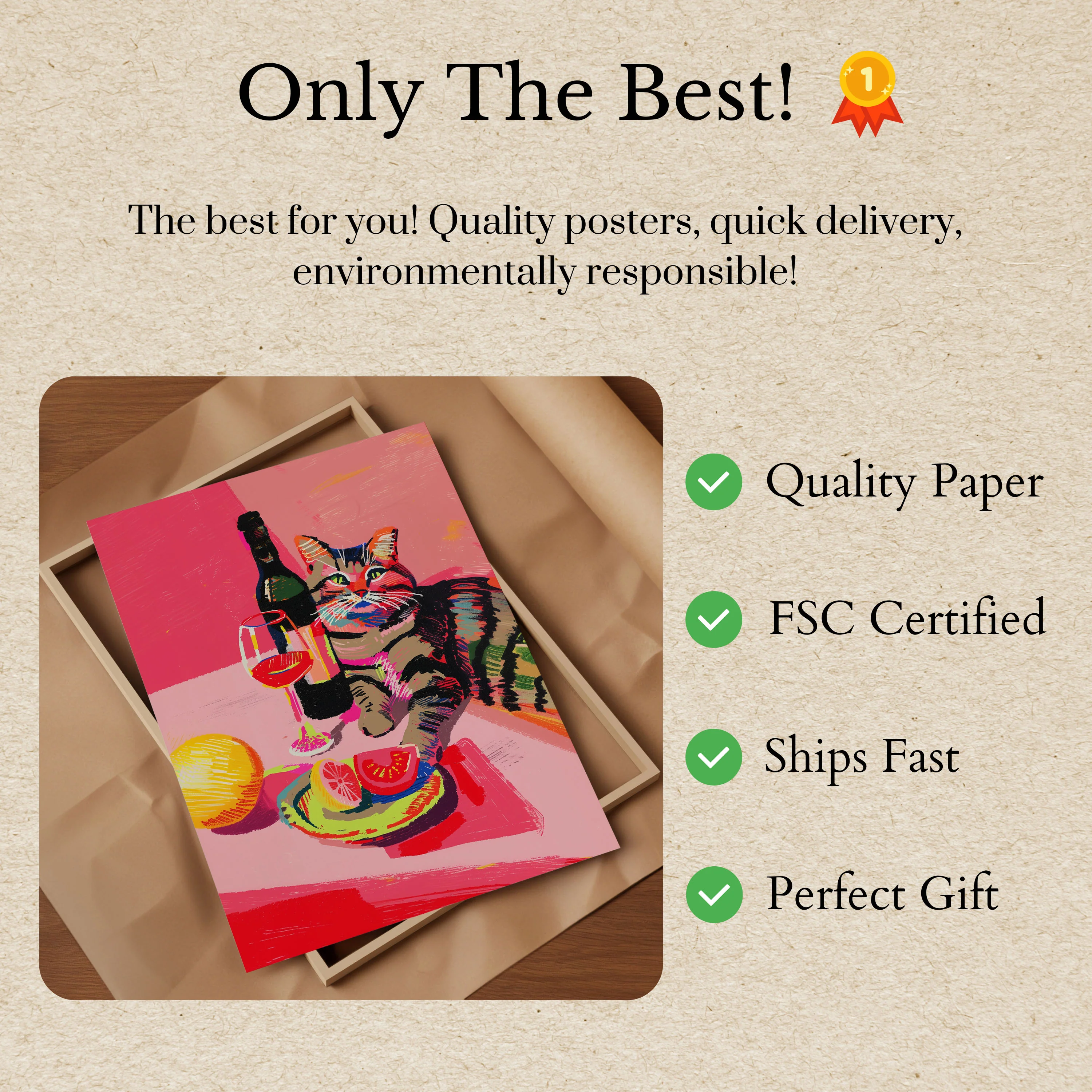 Colorful Cat Wine Night Poster - Image 3