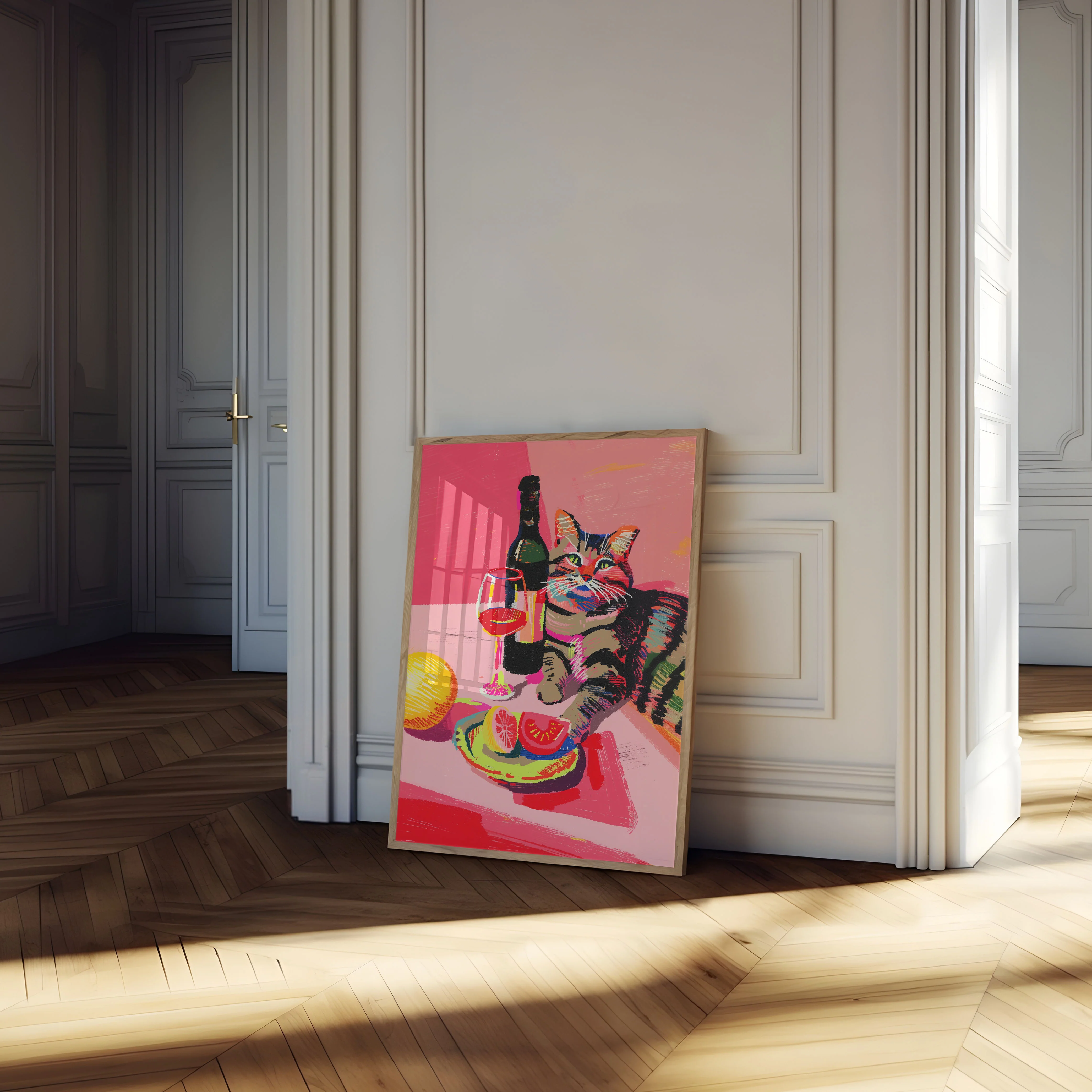 Colorful Cat Wine Night Poster - Image 4
