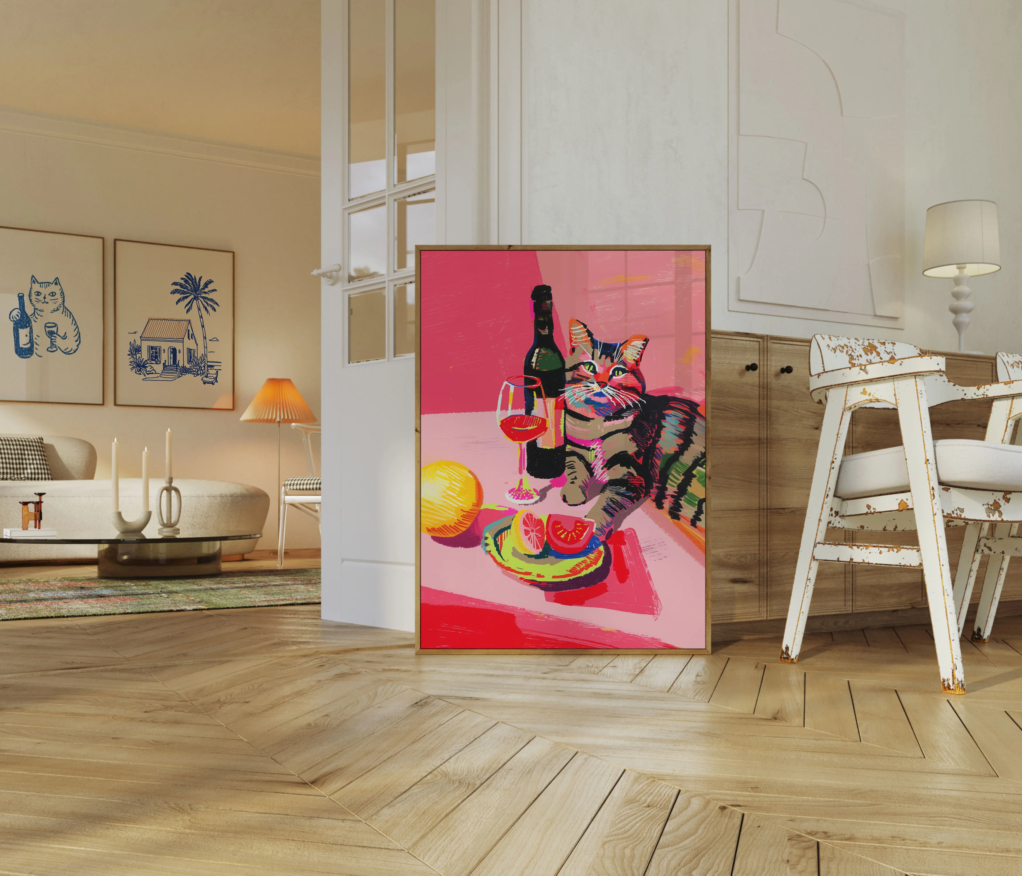 Colorful Cat Wine Night Poster - Image 5
