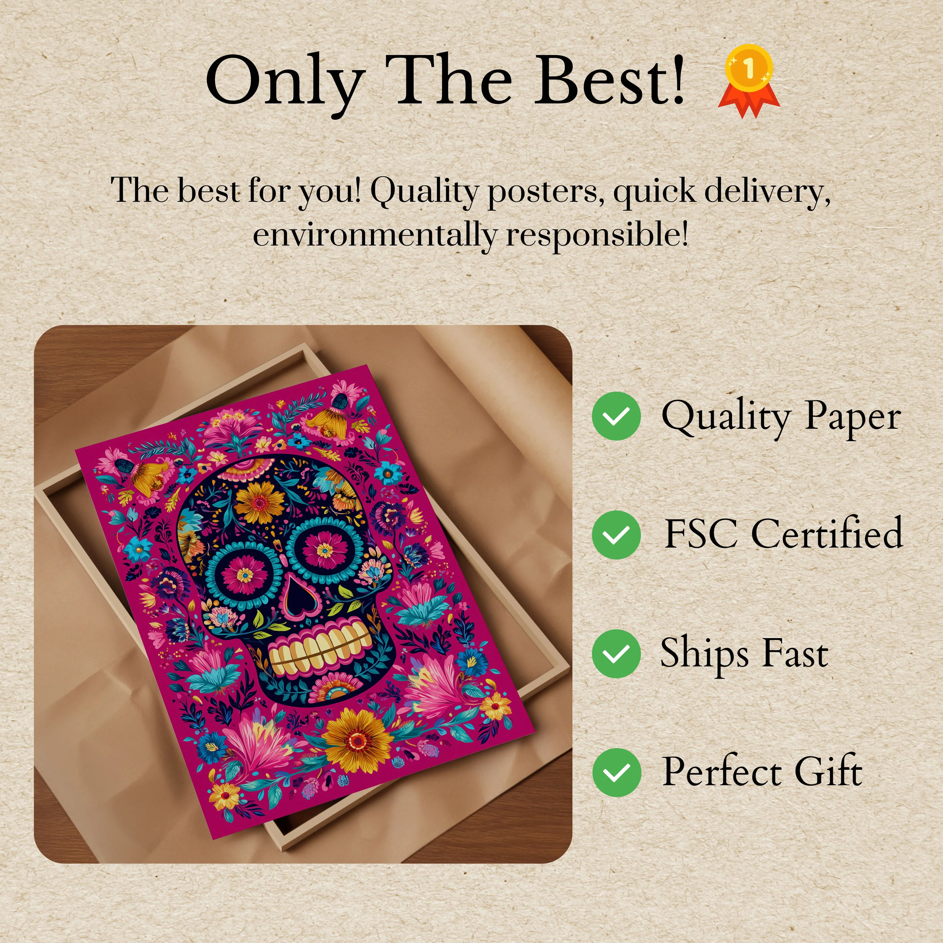 Colorful Floral Skull Art Poster - Image 3