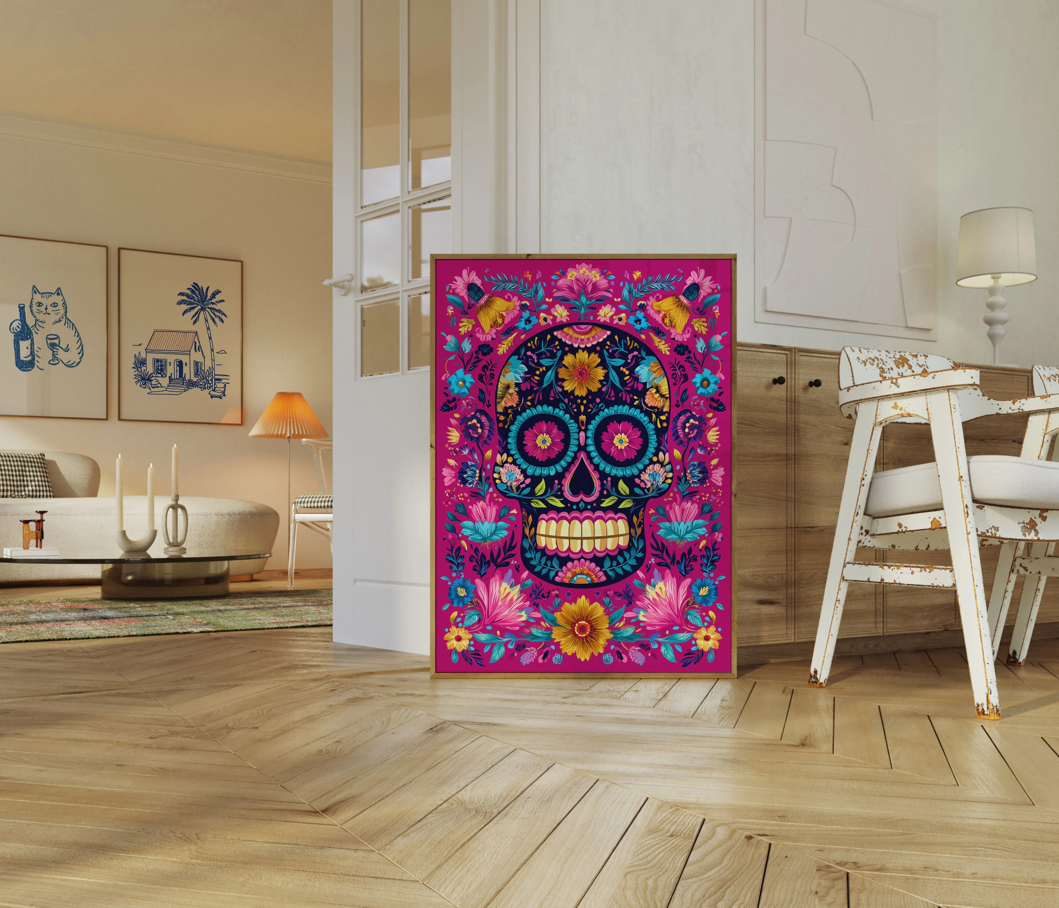 Colorful Floral Skull Art Poster - Image 5
