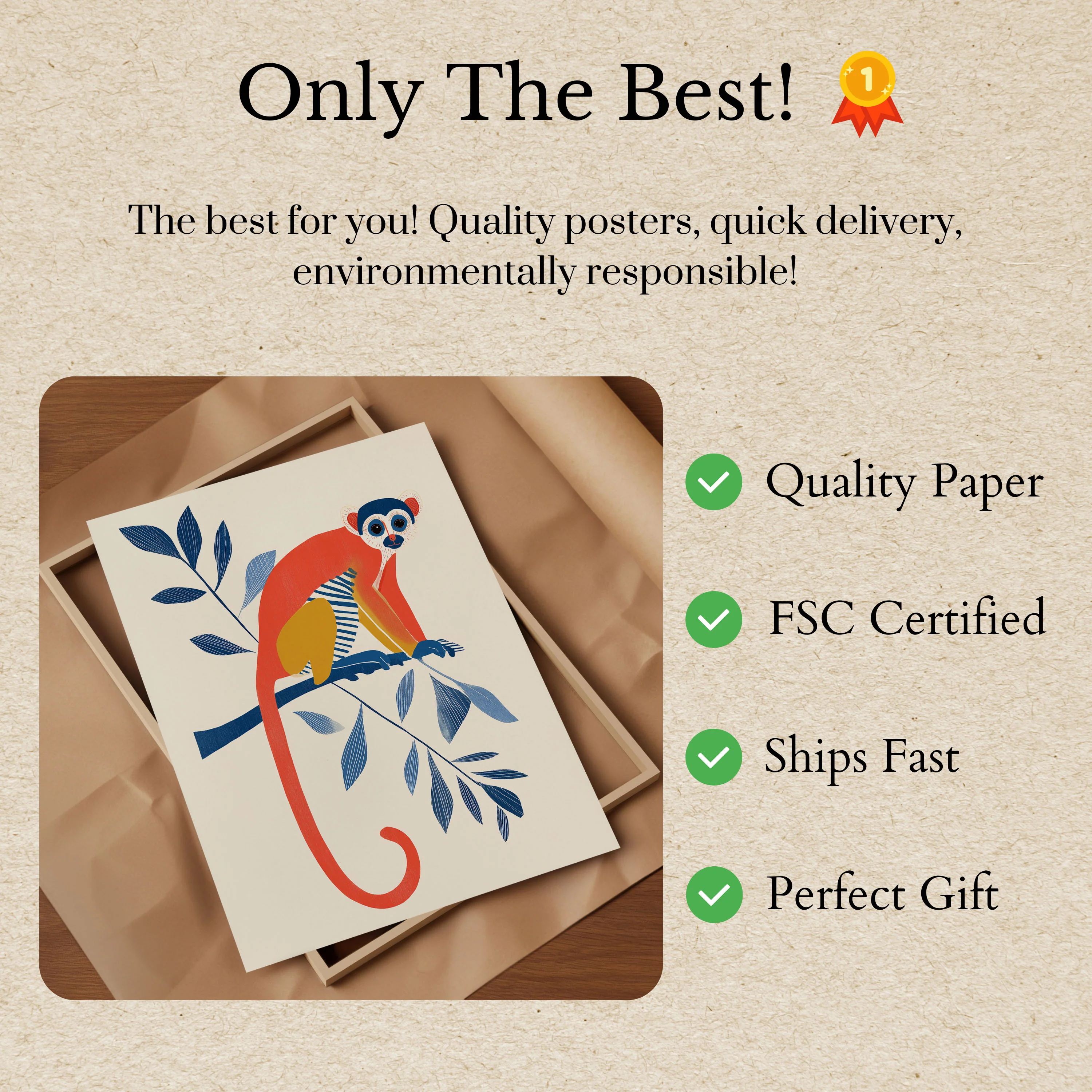 Colorful Monkey on Branch Poster - Image 3