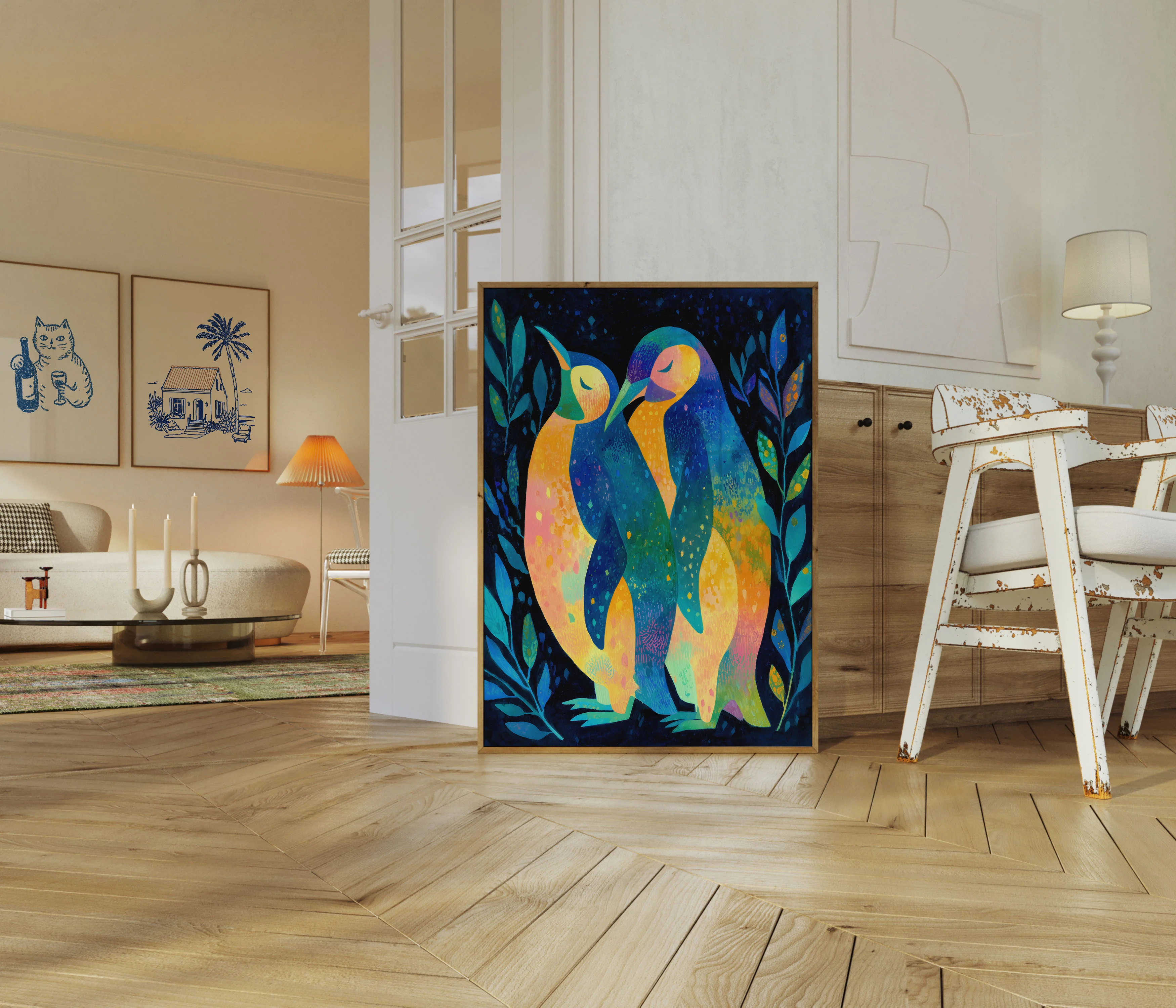 Colorful Penguins Embracing Poster - Image 5