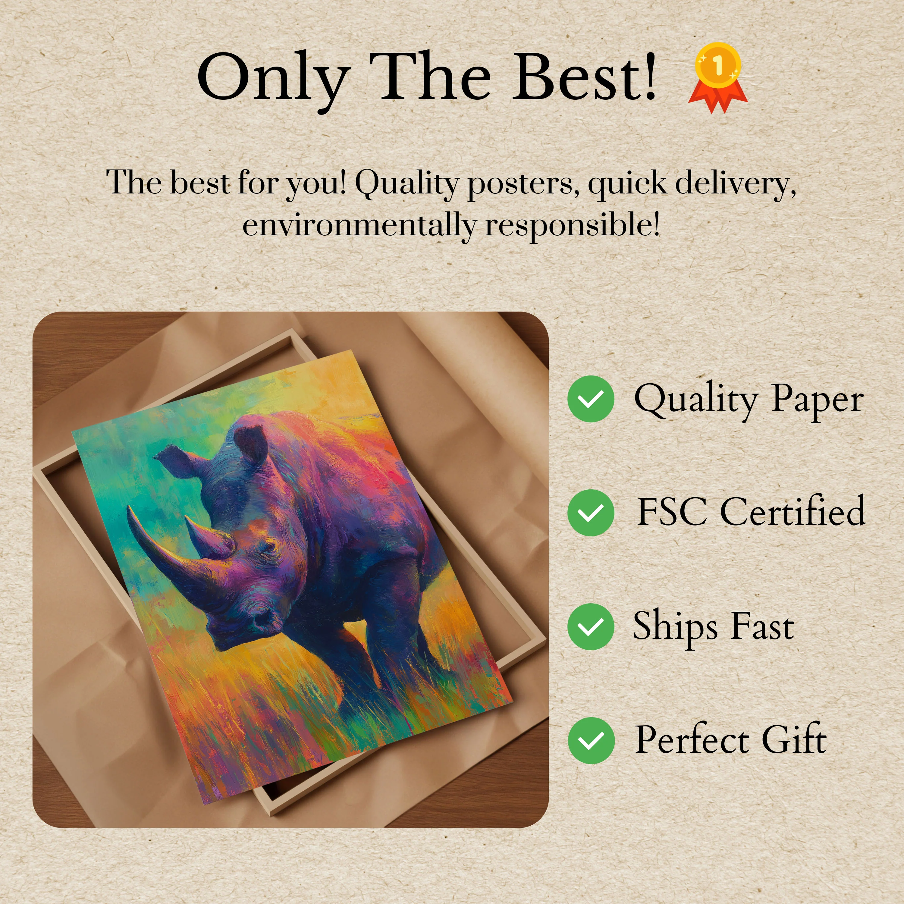 Colorful Rhino Wildlife Art Poster - Image 3