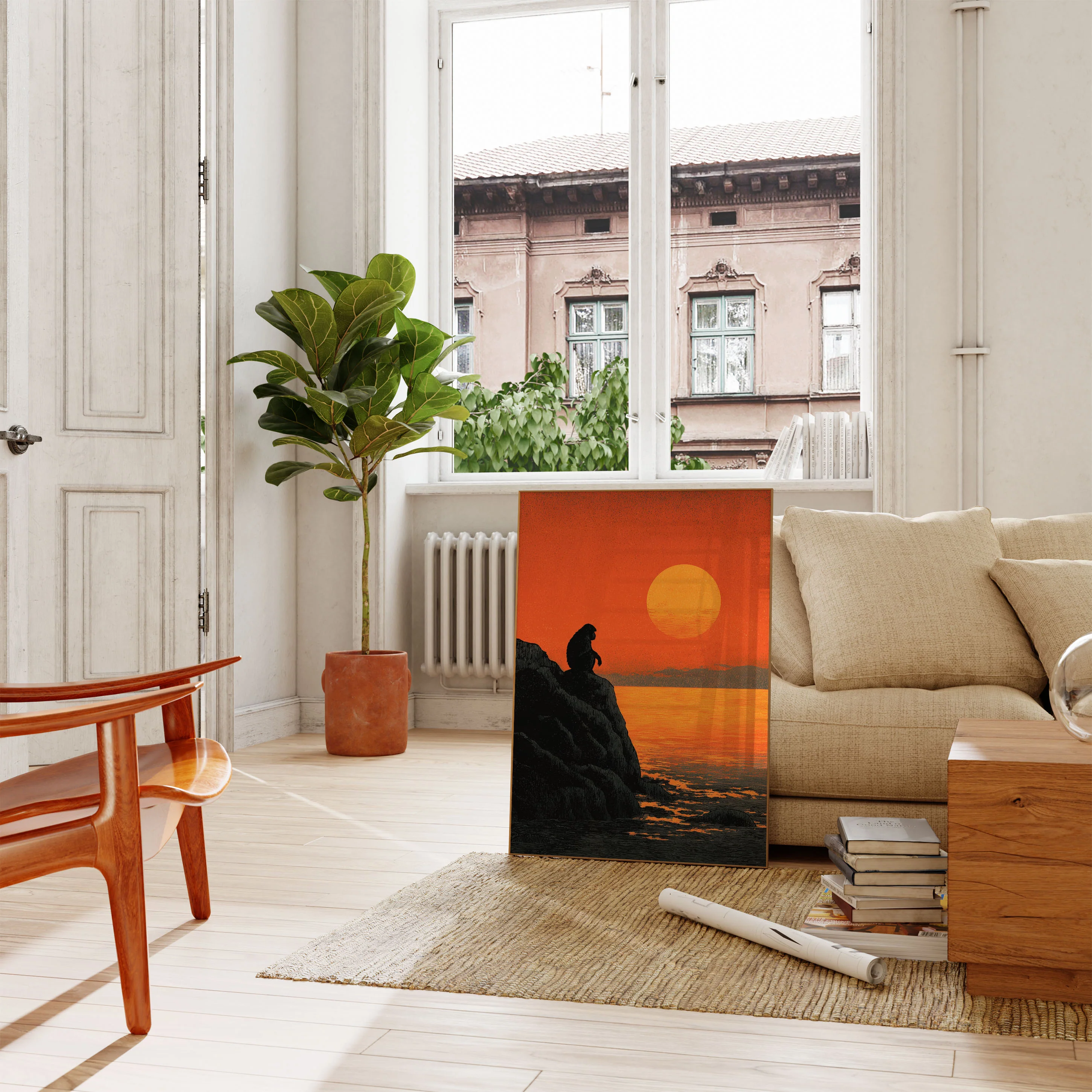Contemplative Monkey Sunset Poster - Image 2