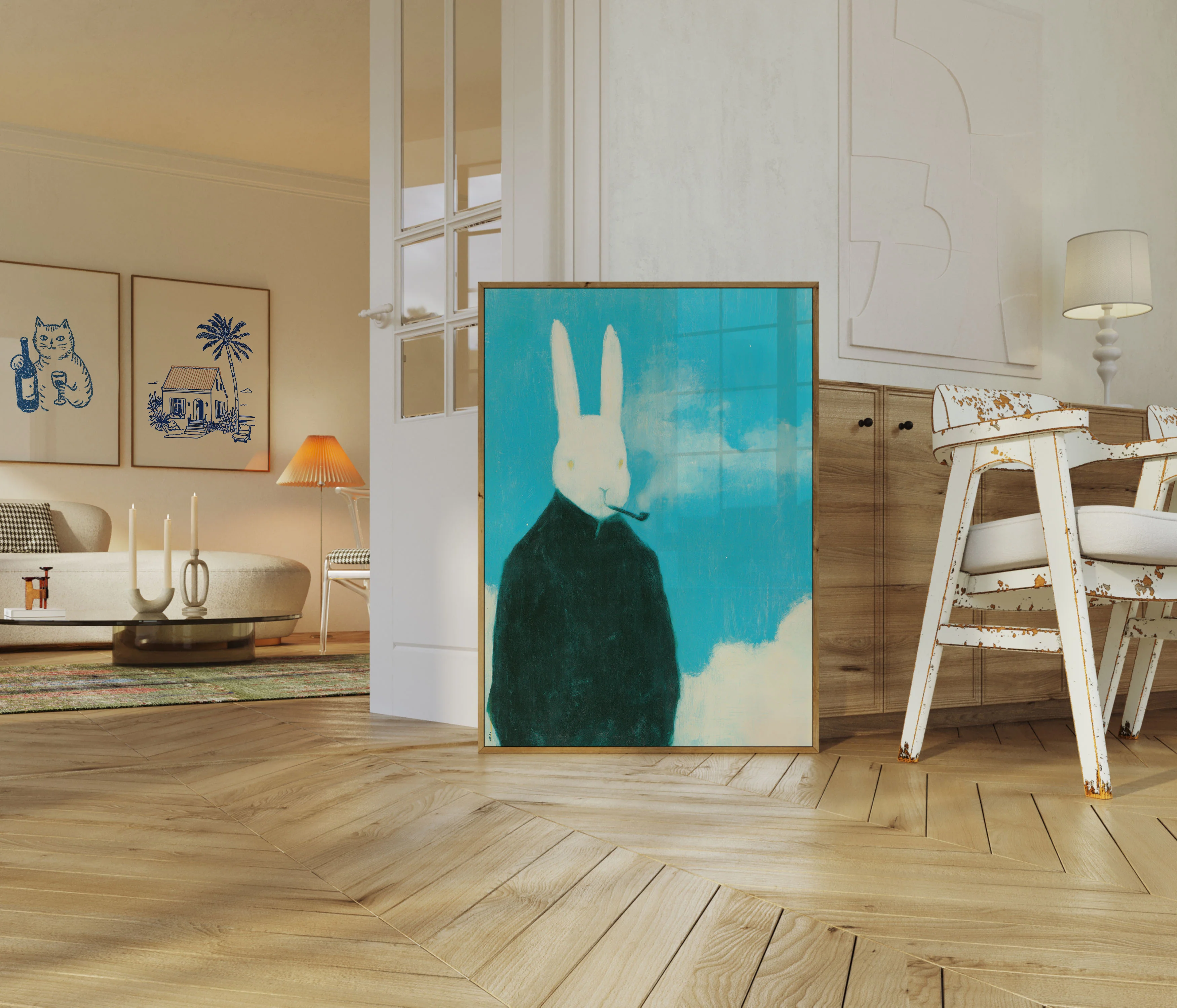 Contemplative Rabbit in Clouds Poster - Image 5