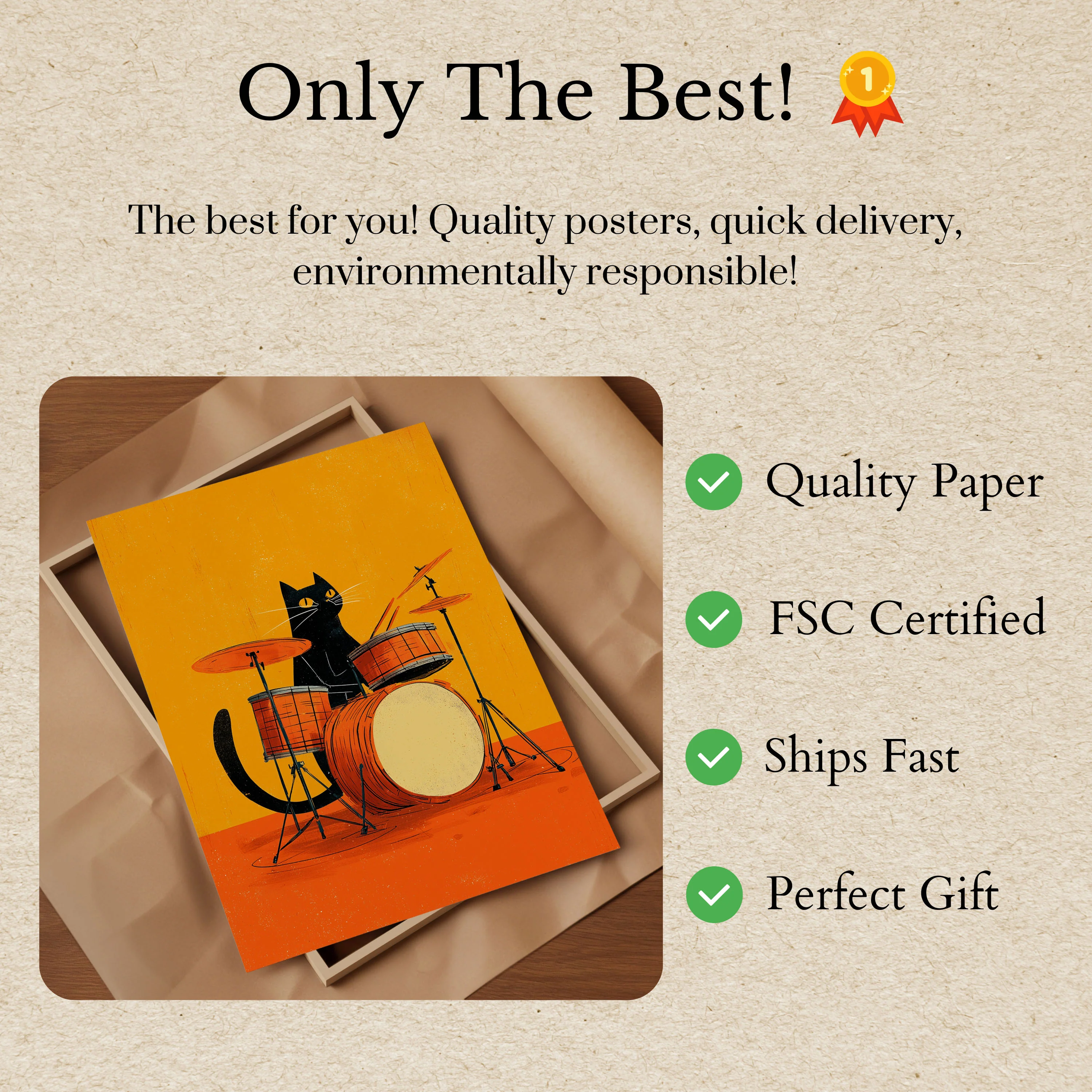 Cool Cat Playing Drums Poster - Image 3