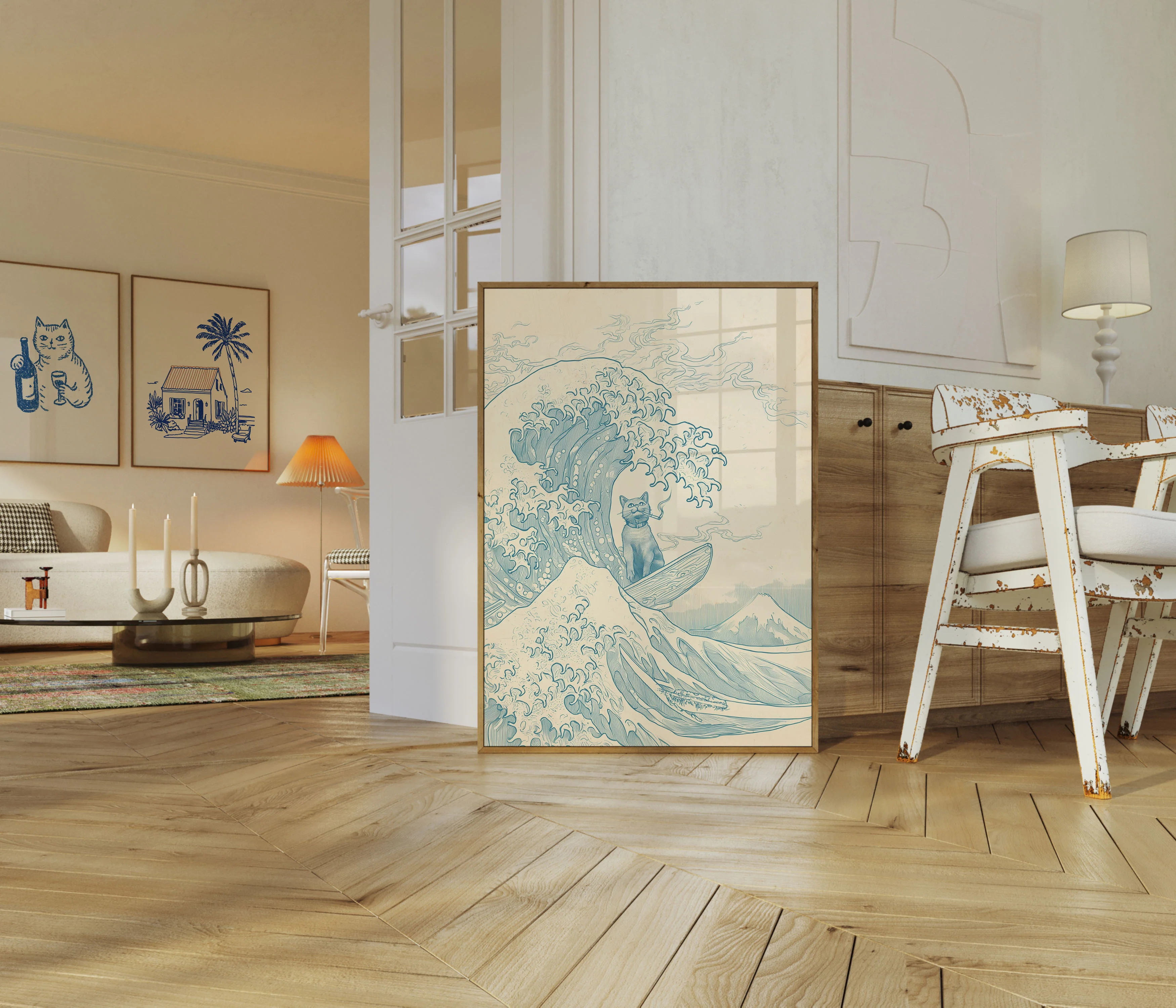 Cool Cat Surfing Great Wave Poster - Image 5
