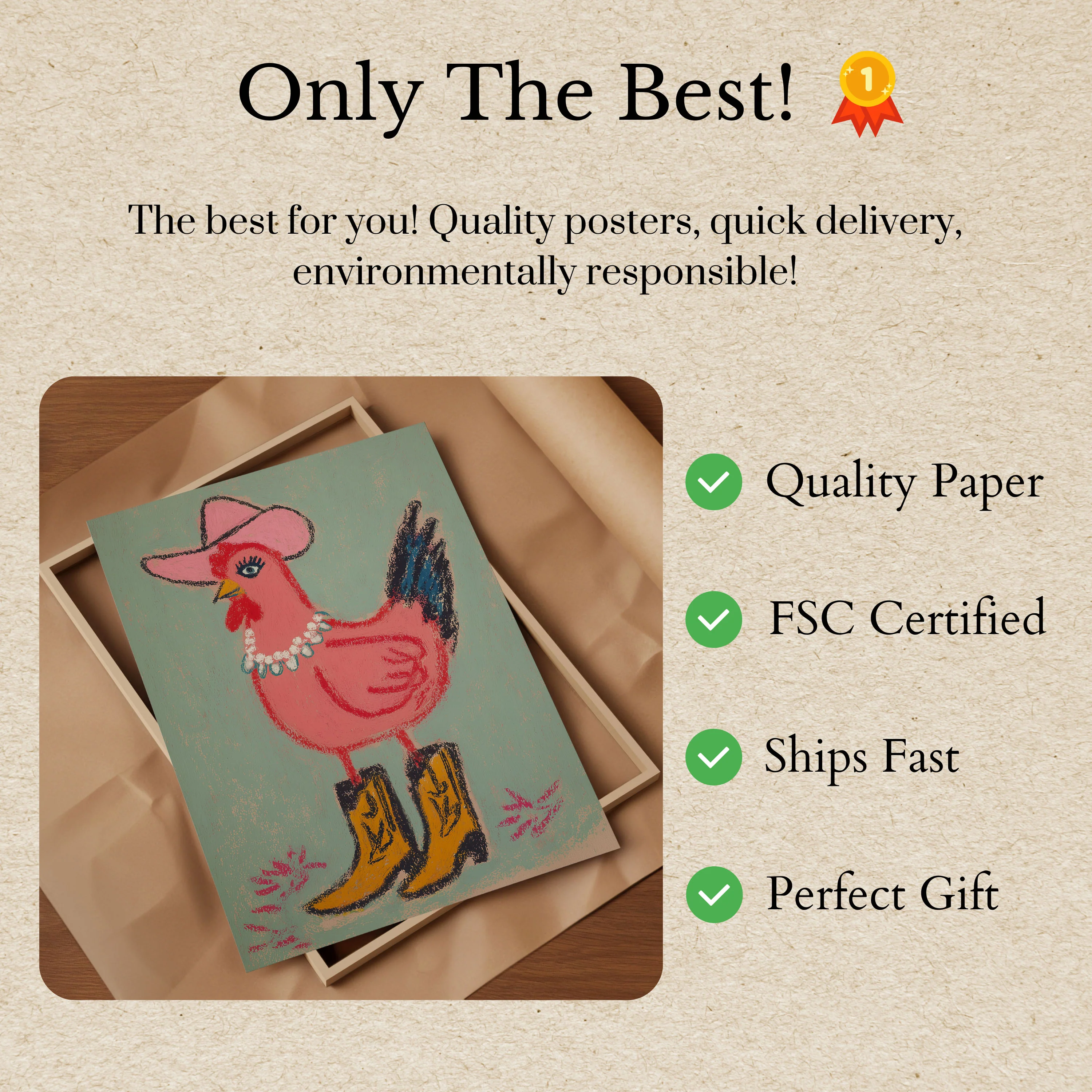 Cowboy Chicken Western Hat Poster - Image 3