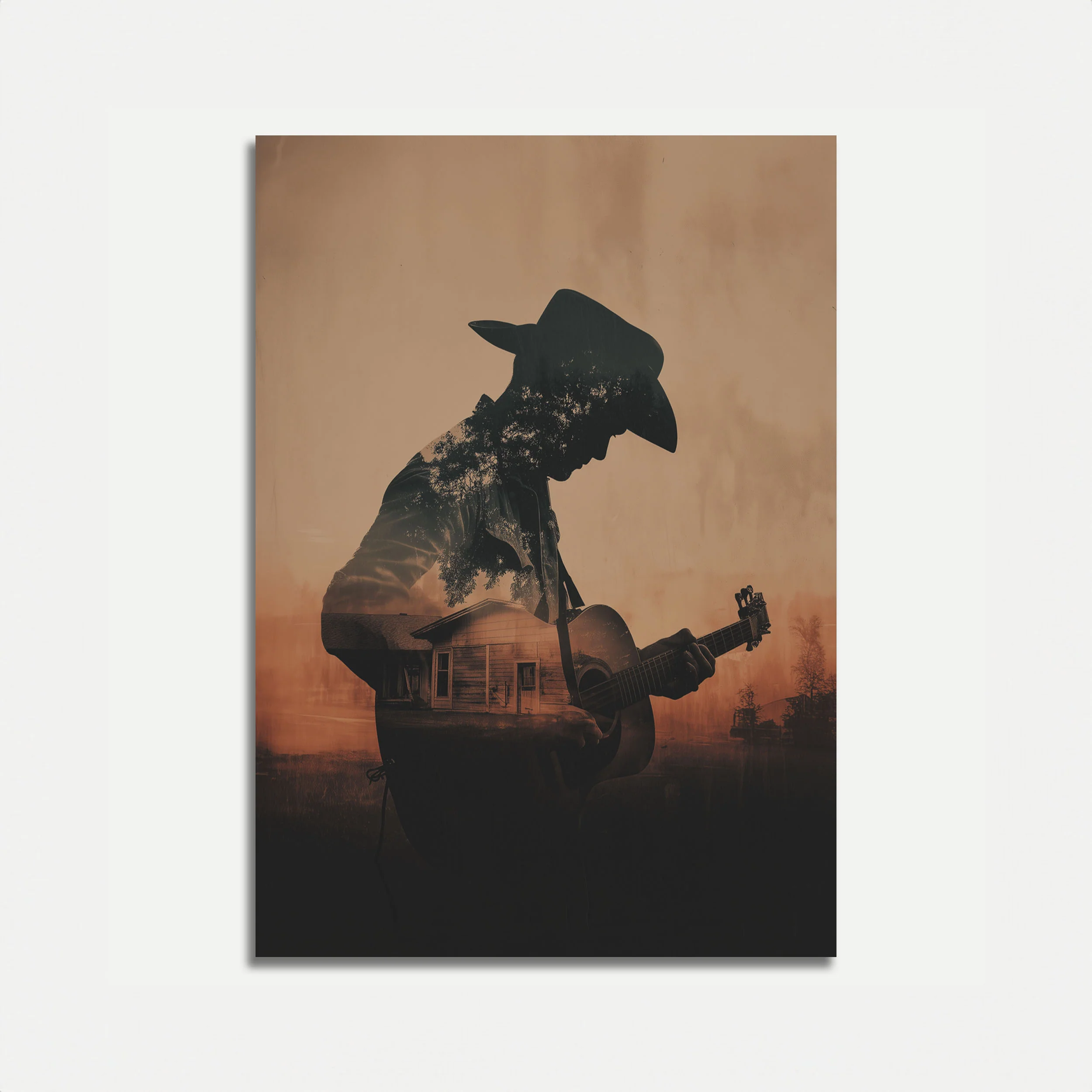 Cowboy Guitar Sunset Poster