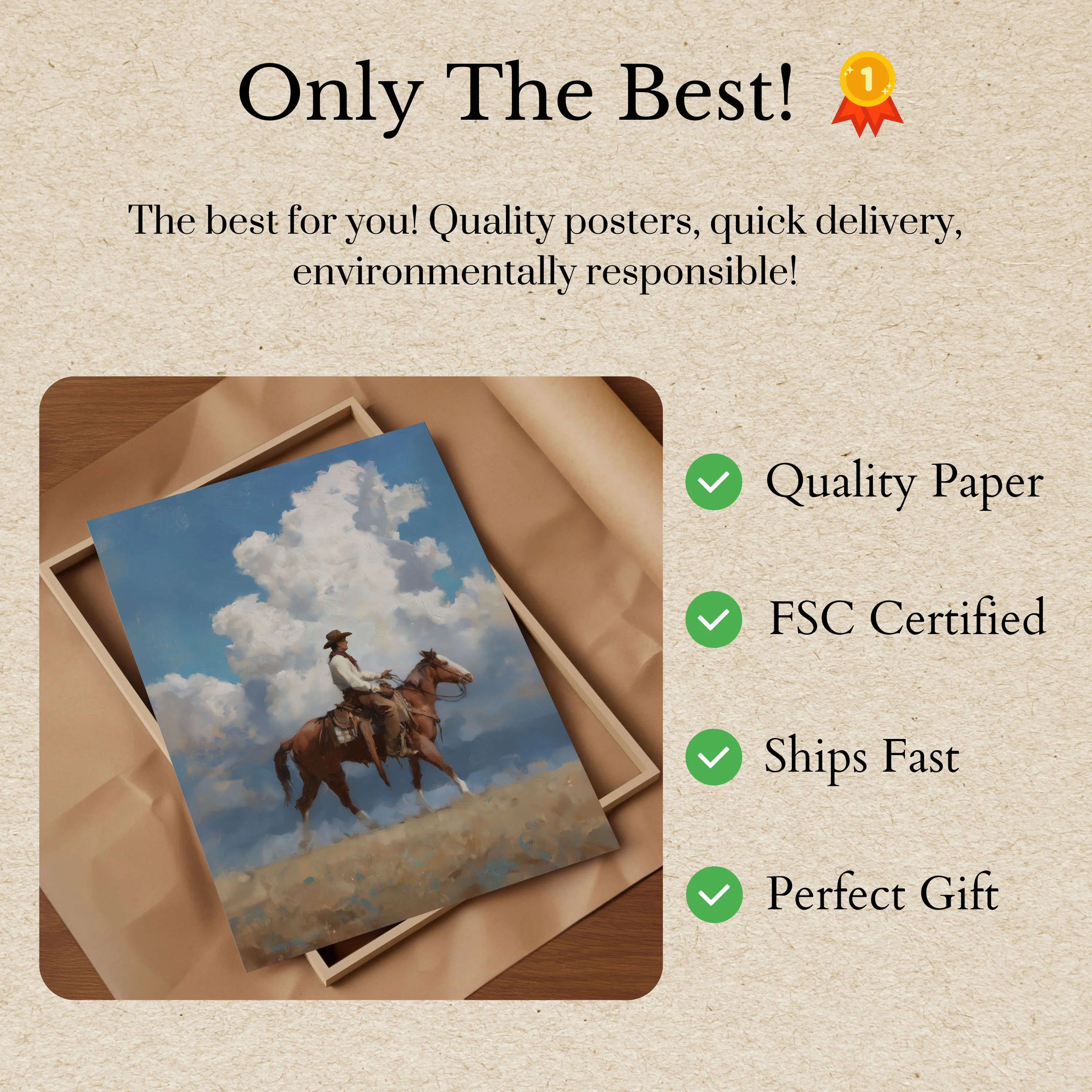 Cowboy Riding Cloudy Horizon Poster - Image 3
