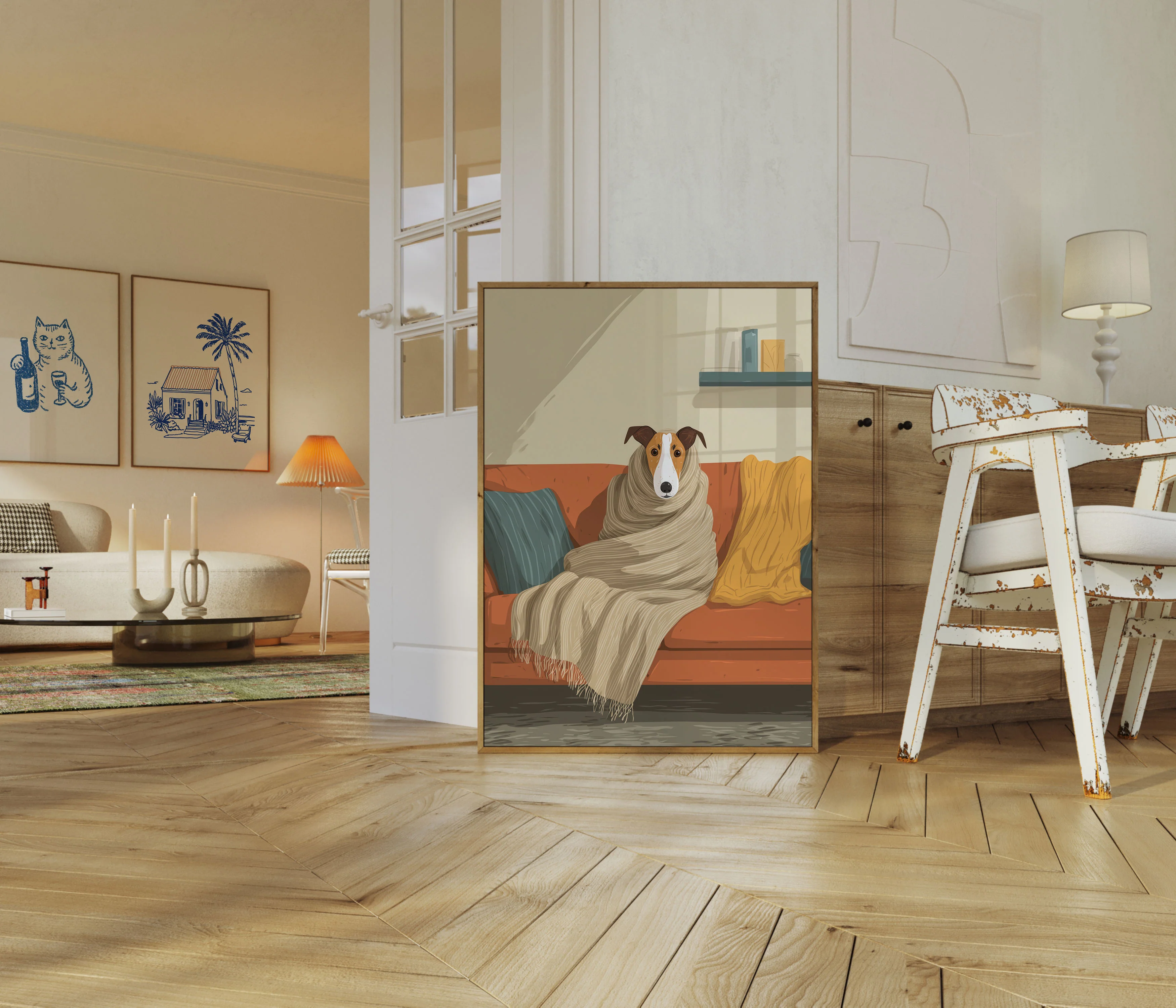 Cozy Dog on Sofa Poster - Image 5