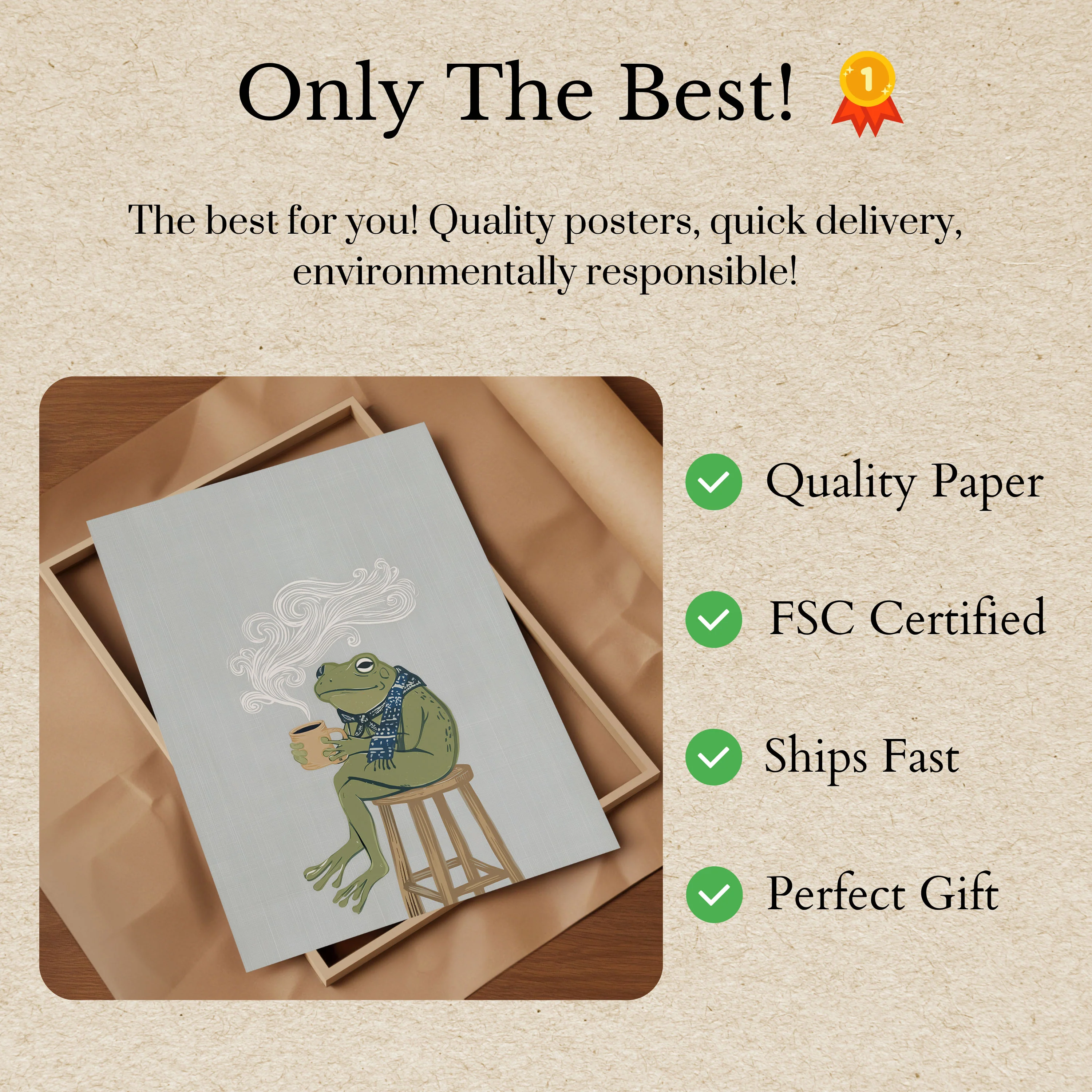 Cozy Frog with Coffee Poster - Image 3