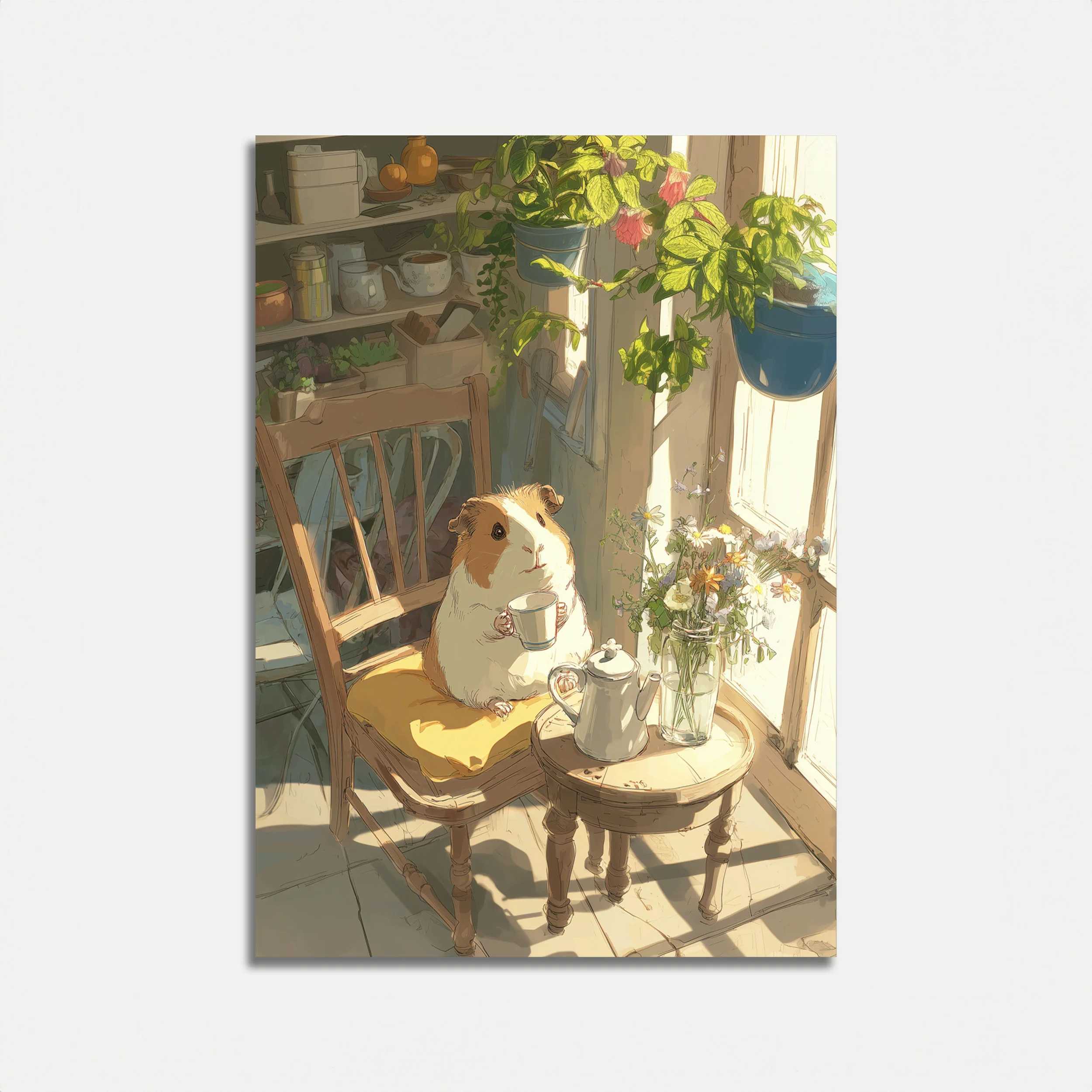 Cozy Guinea Pig Tea Time Poster