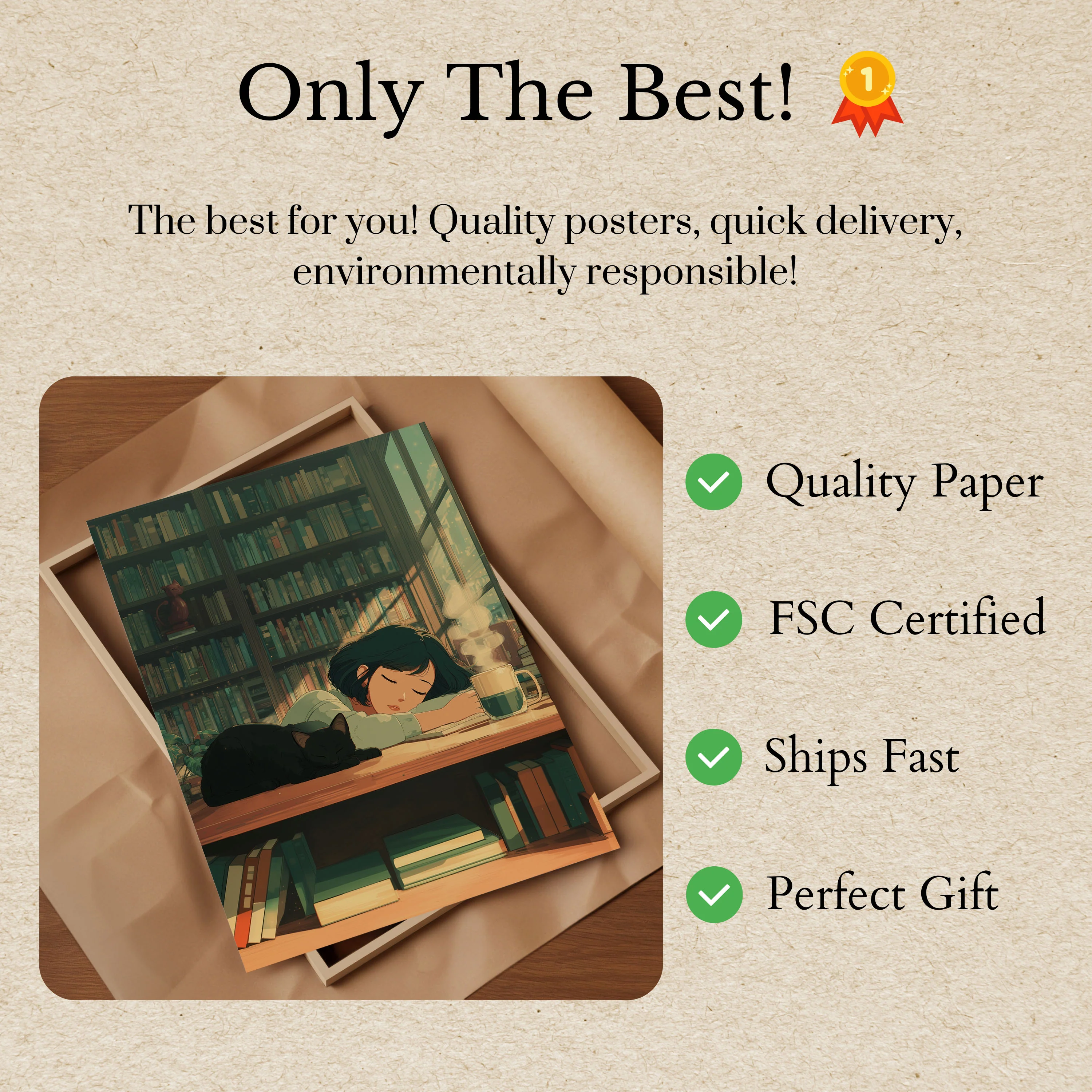 Cozy Library Cat Reading Moment Poster - Image 3
