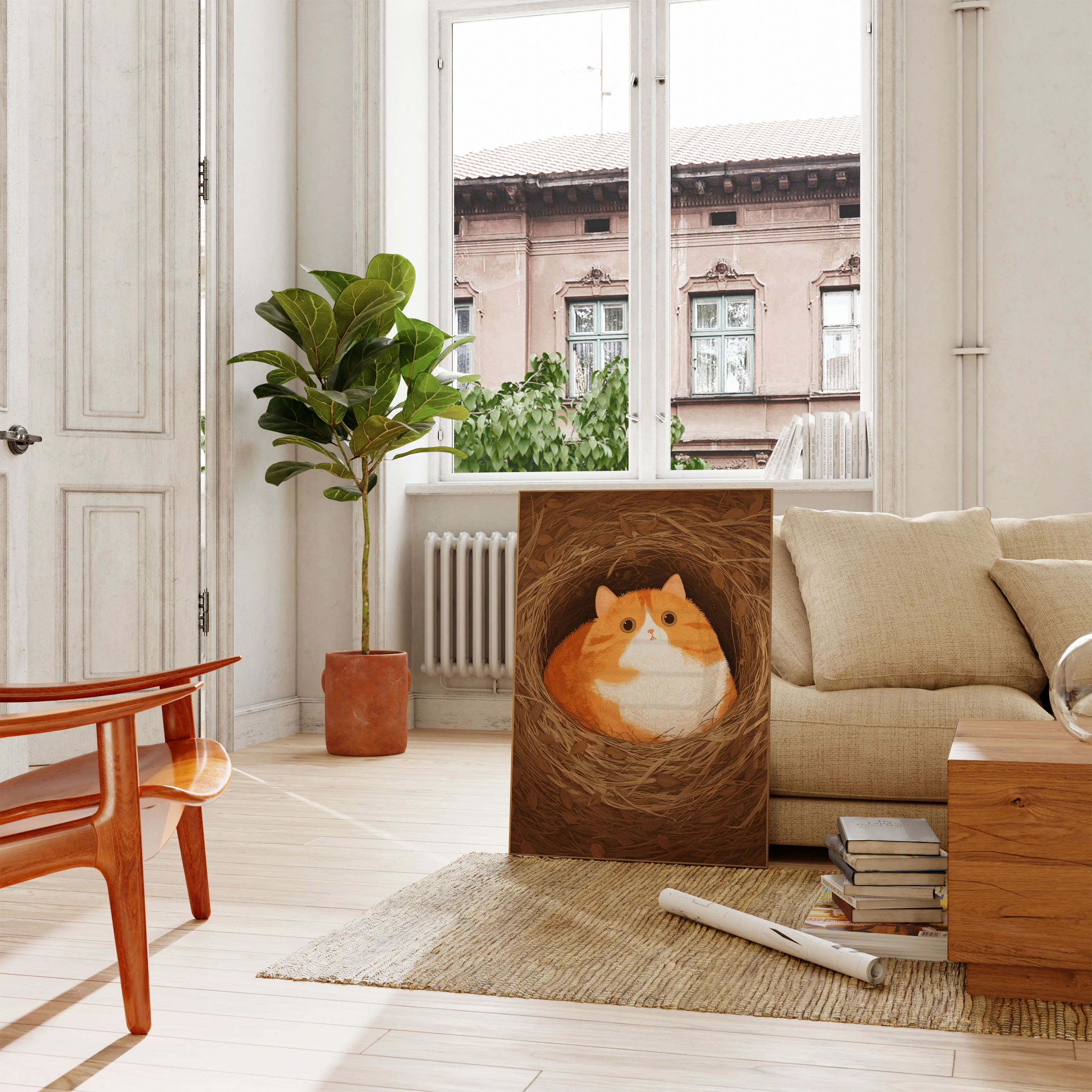 Cozy Orange Cat in Nest Poster - Image 2