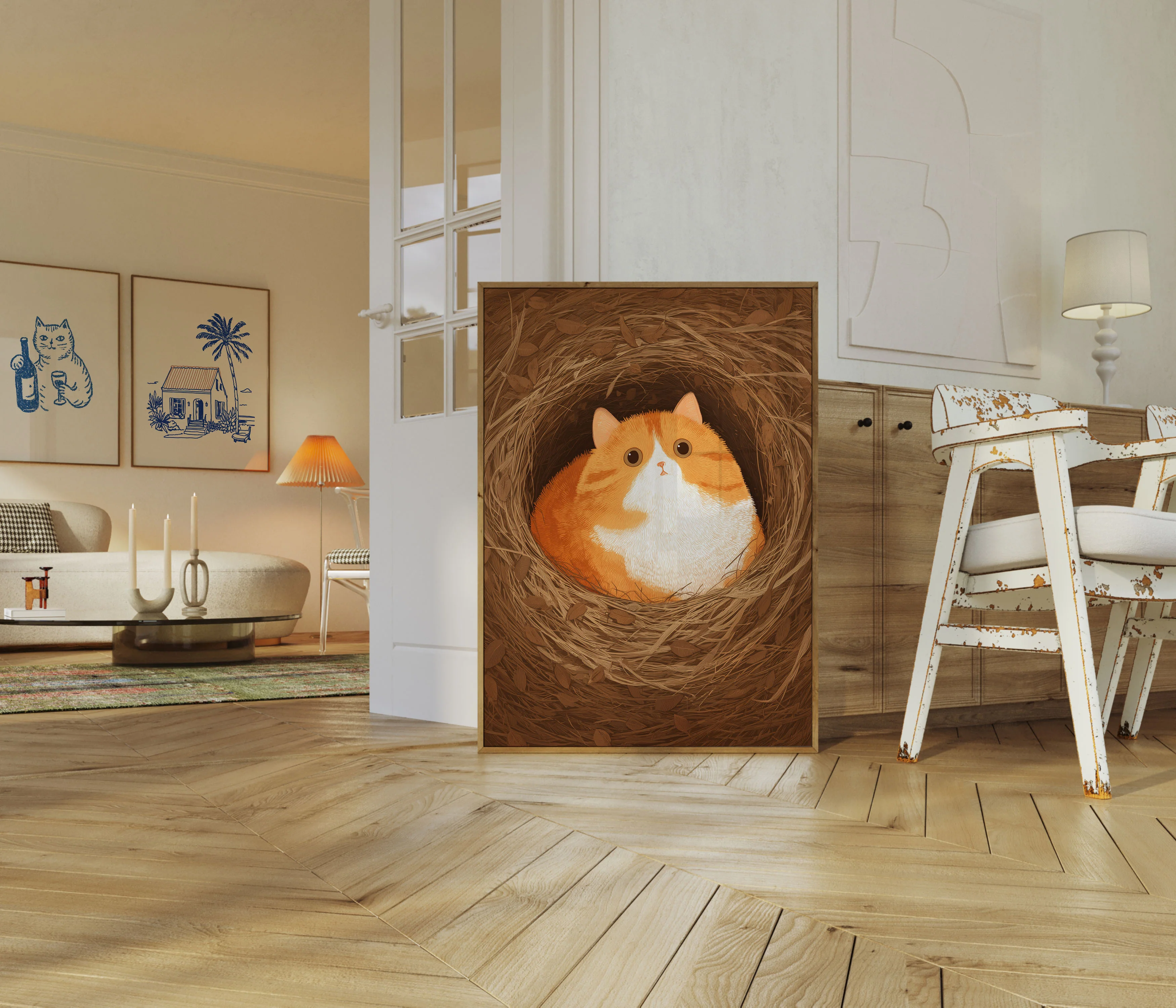 Cozy Orange Cat in Nest Poster - Image 5