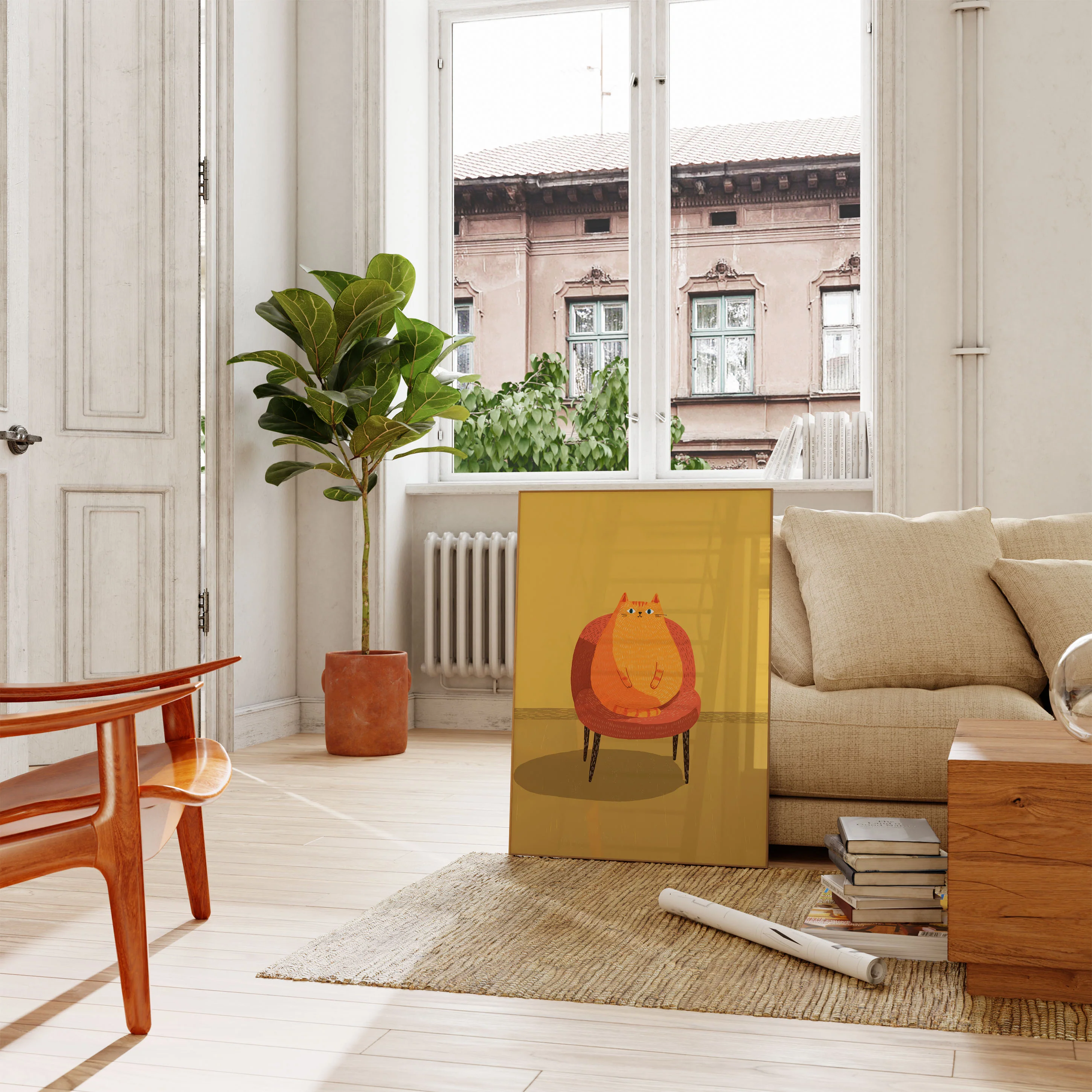 Cozy Orange Cat on Chair Poster - Image 2