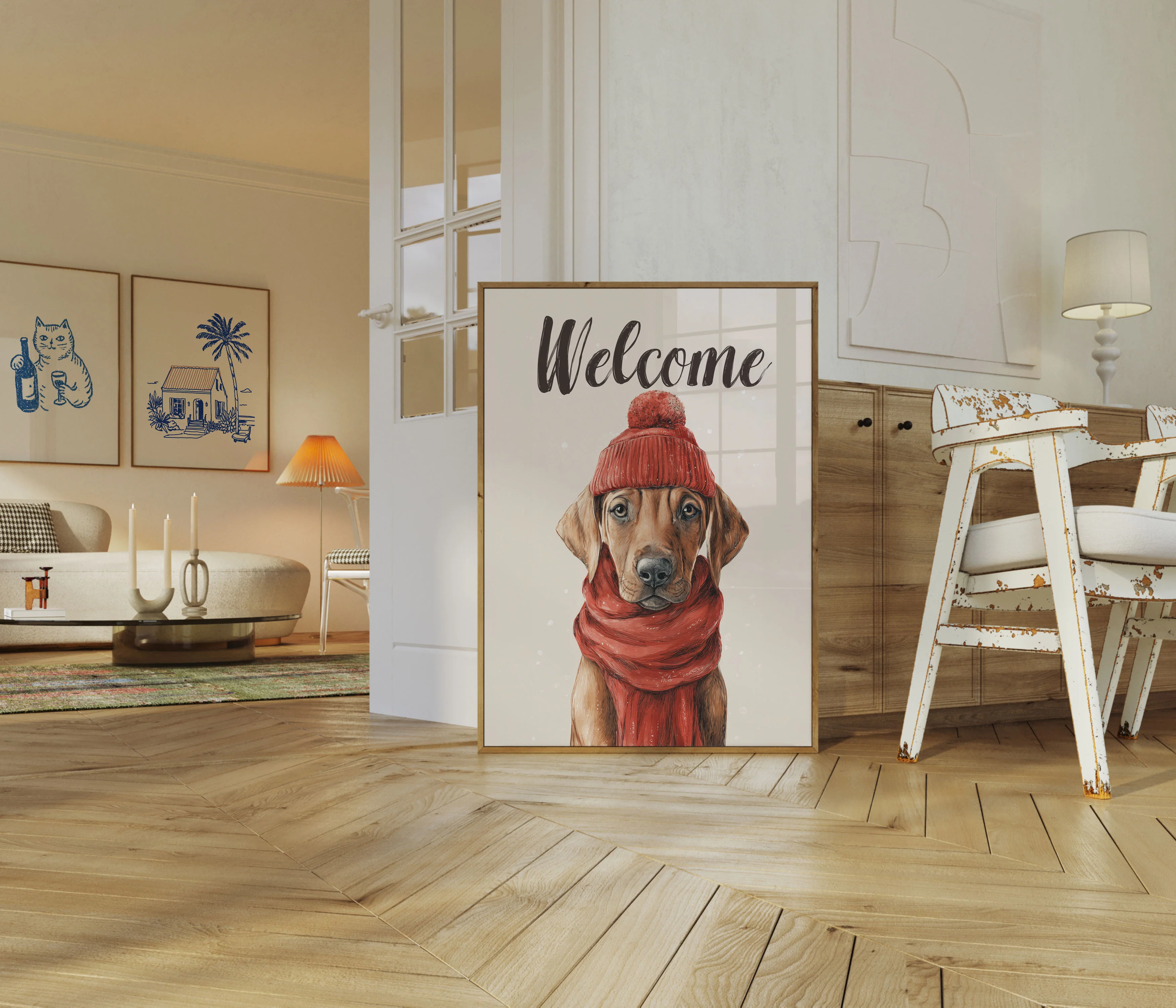 Cozy Winter Dog Welcome Poster - Image 5