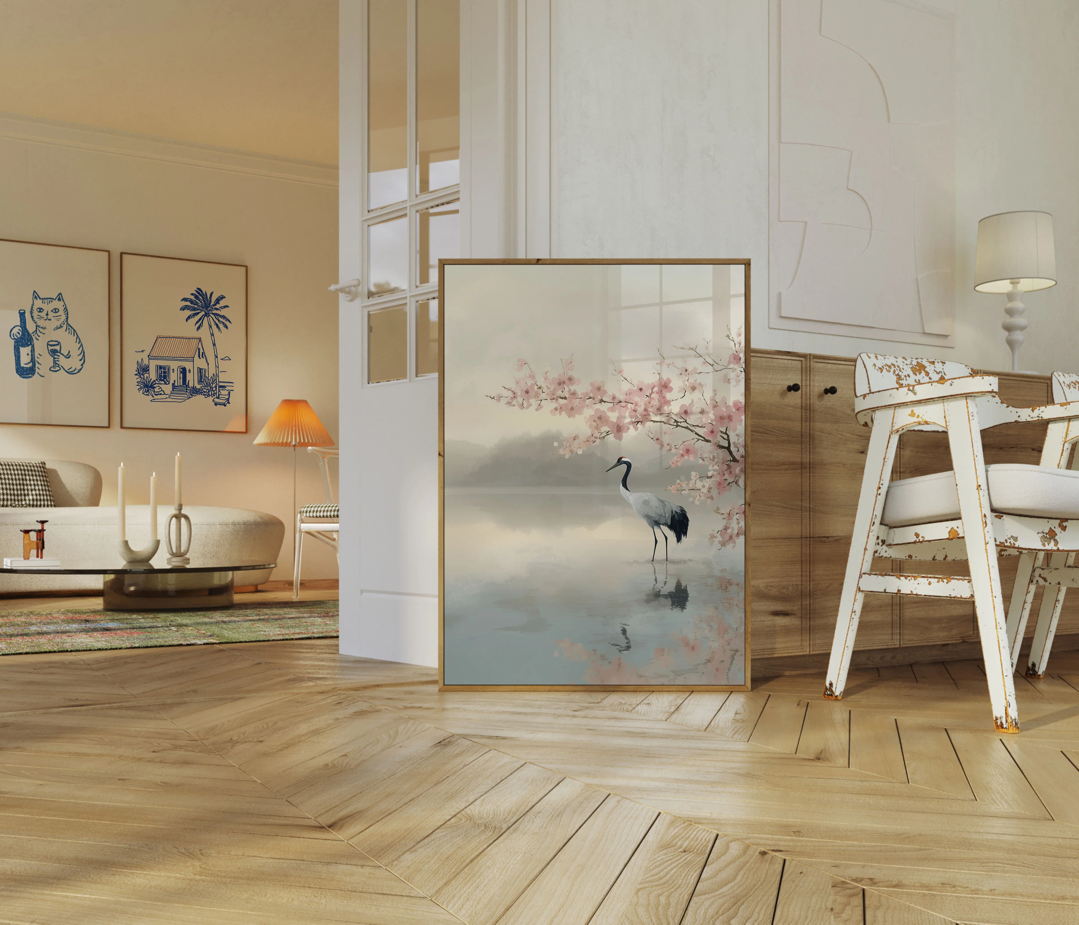 Crane by Cherry Blossoms Poster - Image 5
