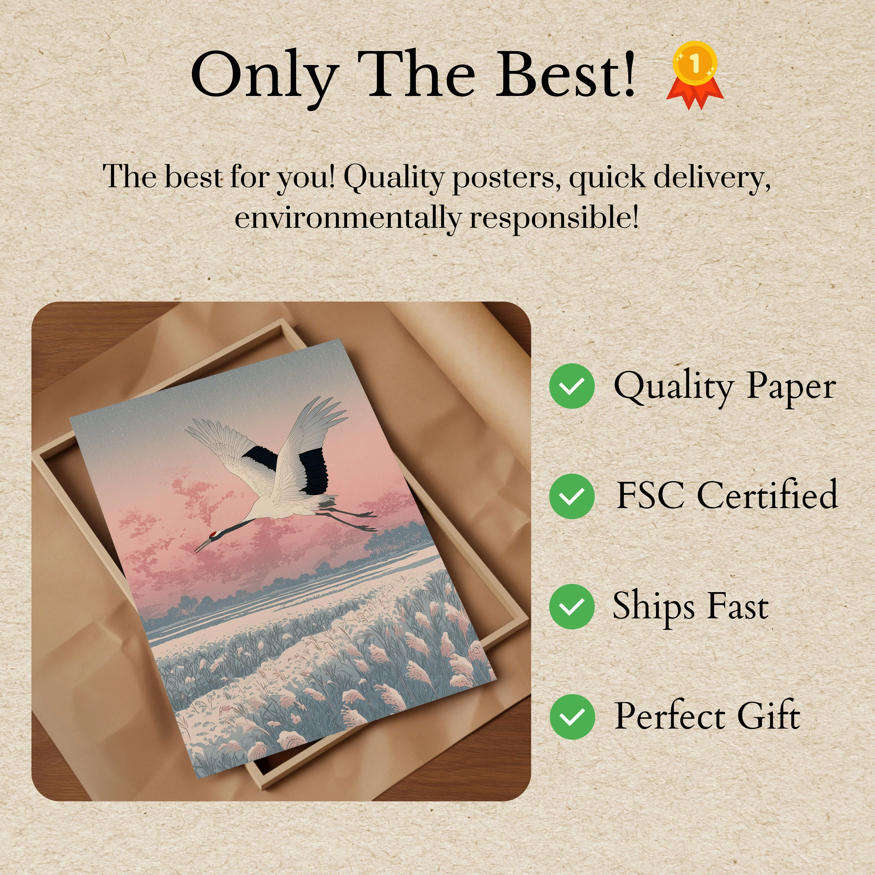 Crane Flying Over Winter Landscape Poster - Image 3