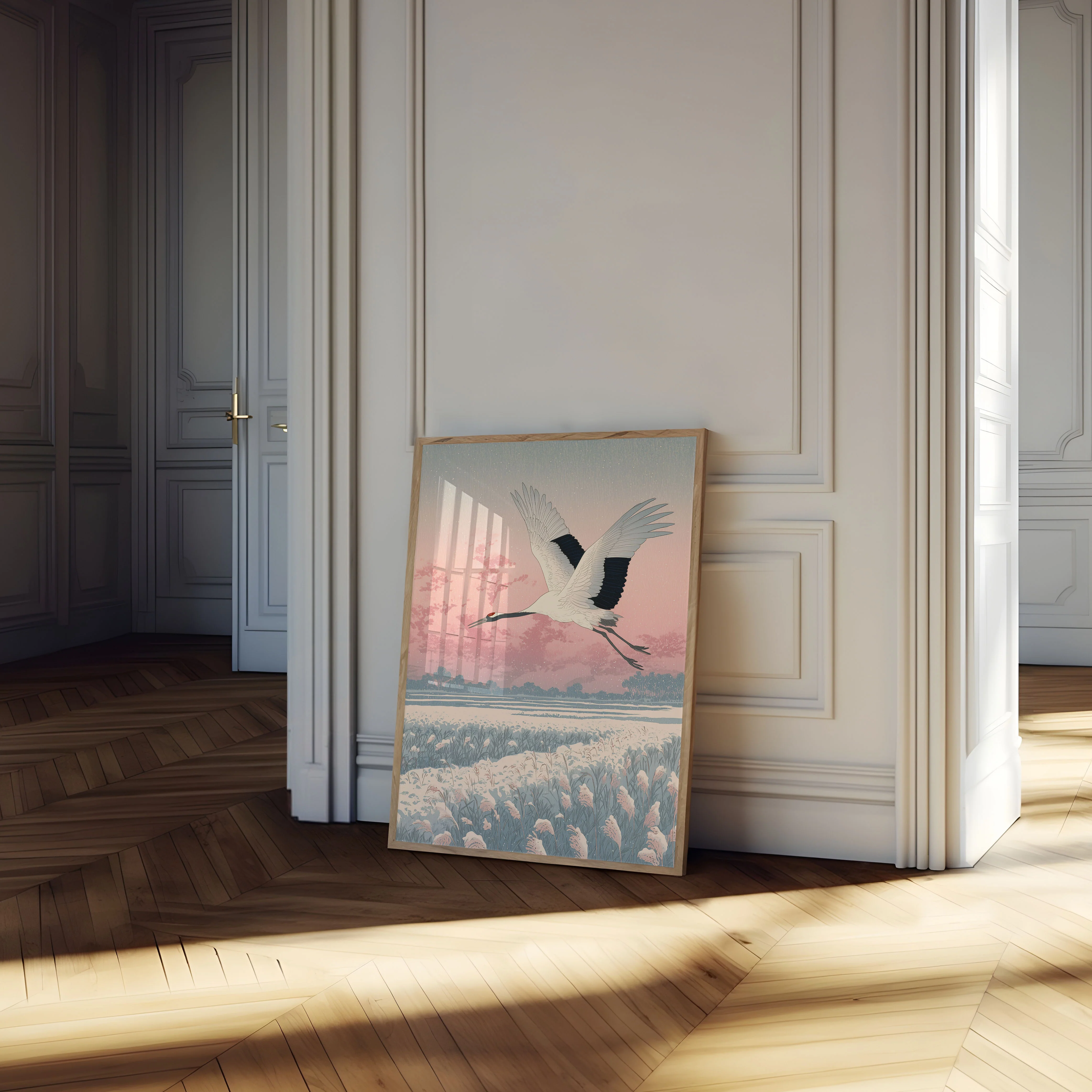 Crane Flying Over Winter Landscape Poster - Image 4