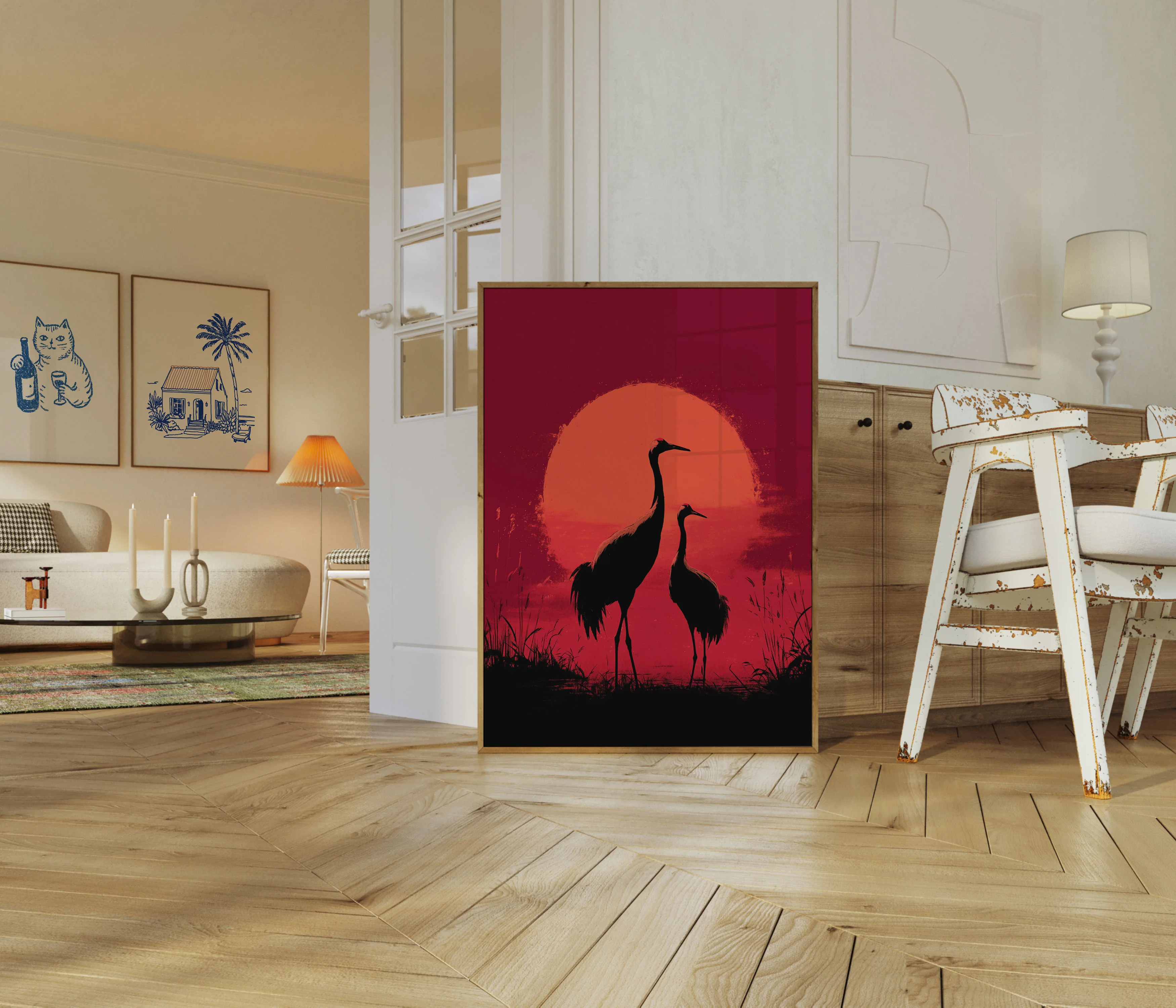 Cranes at Sunset Silhouette Poster - Image 5