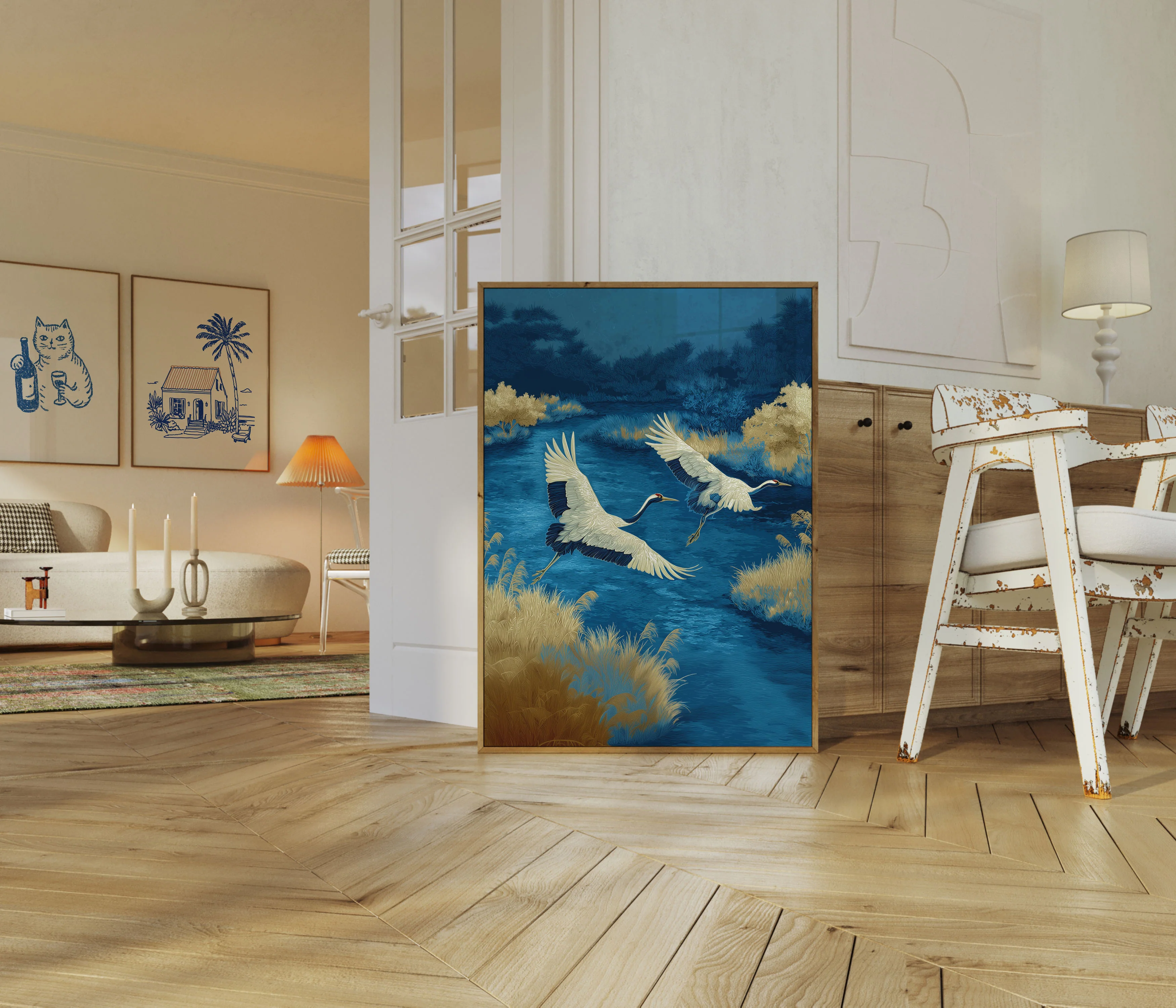 Cranes in Blue Wetlands Poster - Image 5