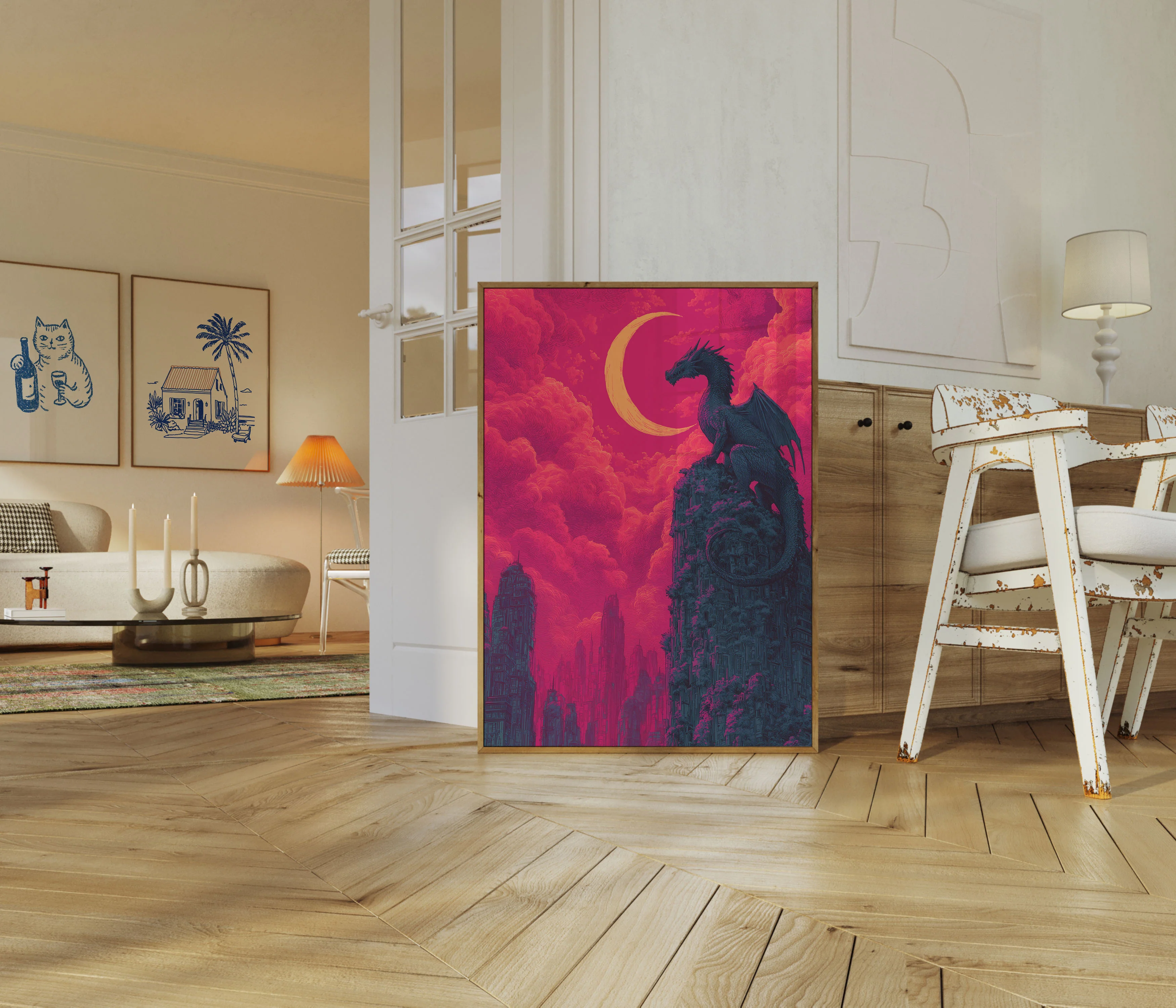 Crimson Moon Dragon Cityscape Poster - Image 5