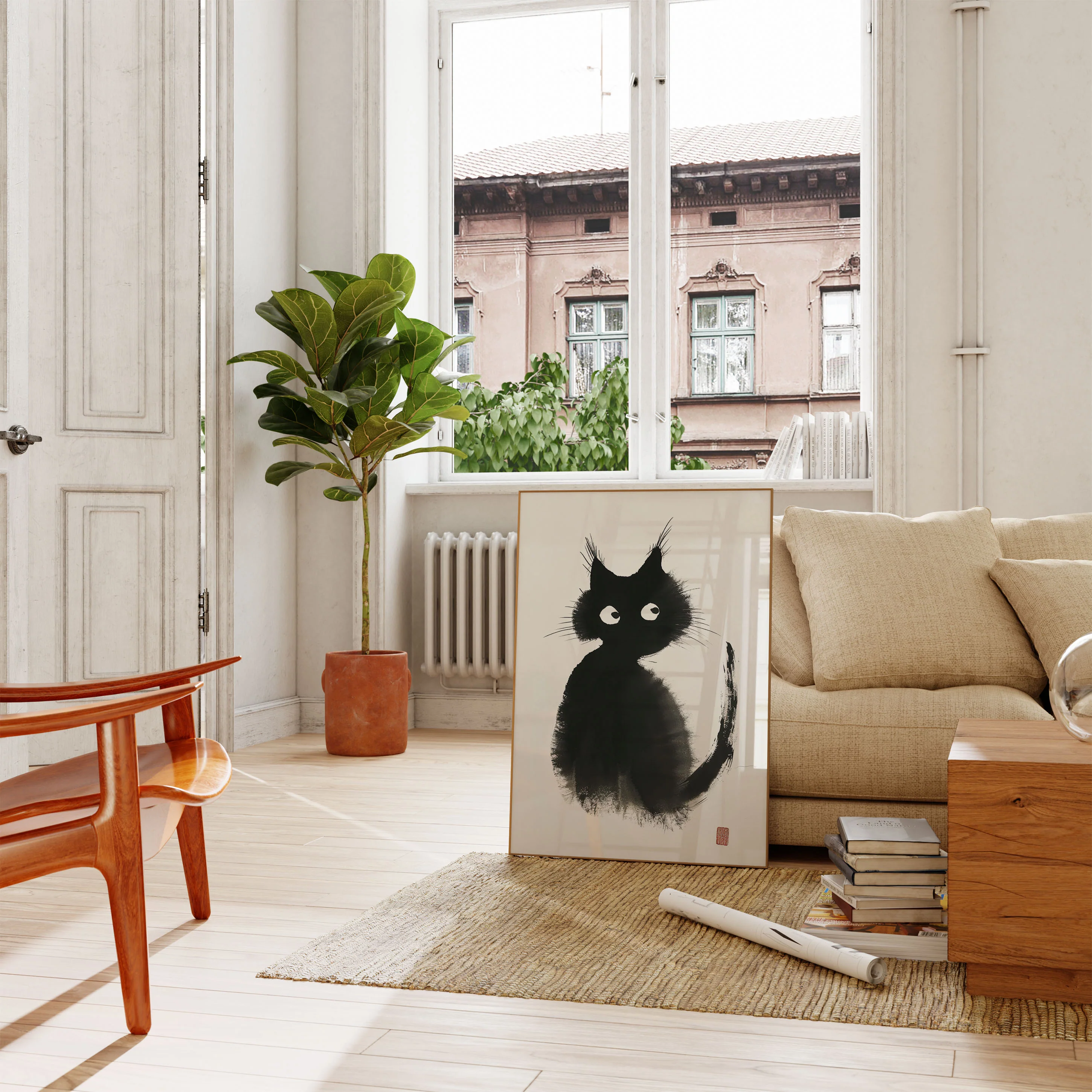 Curious Black Cat Ink Poster - Image 2