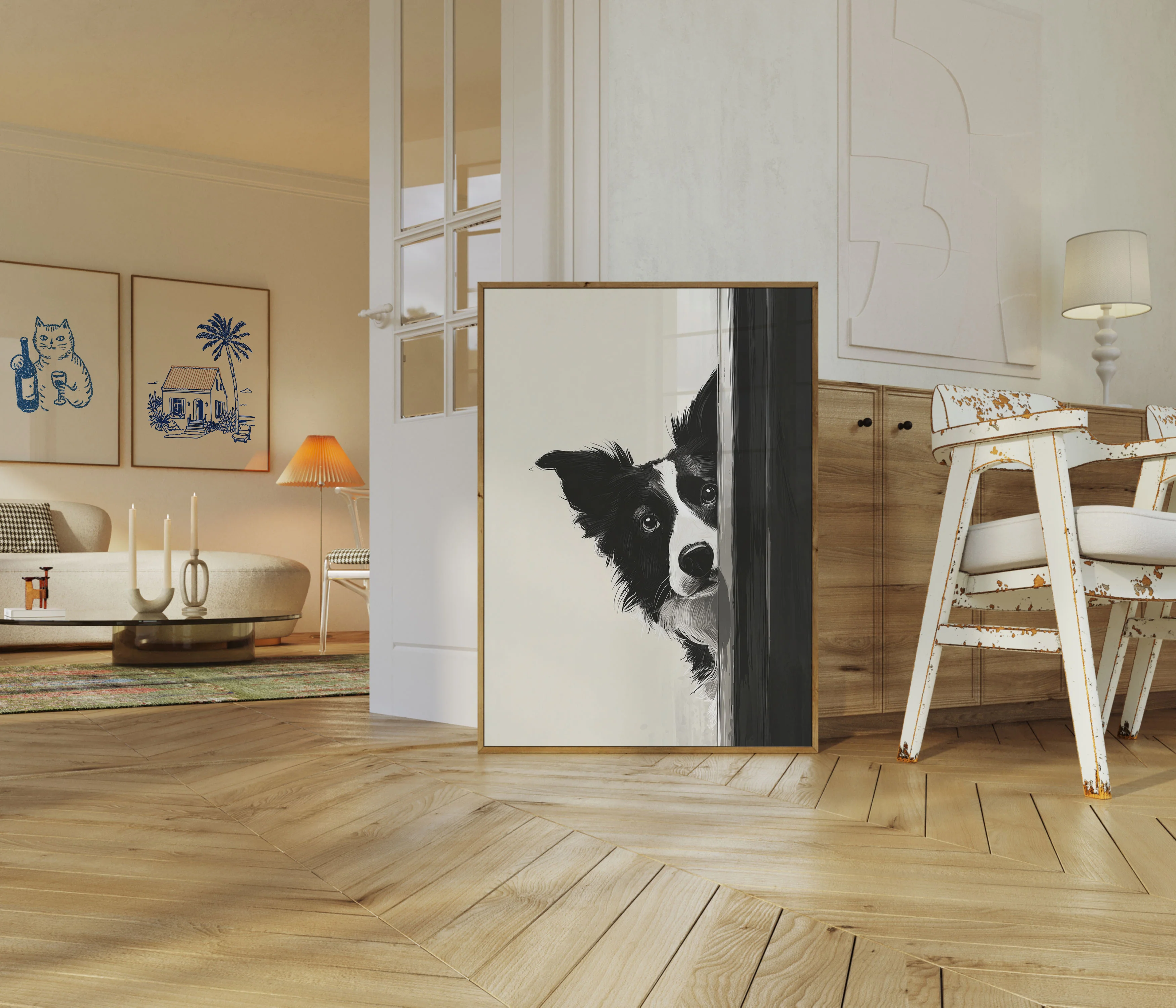 Curious Dog Peeking Corner Poster - Image 5