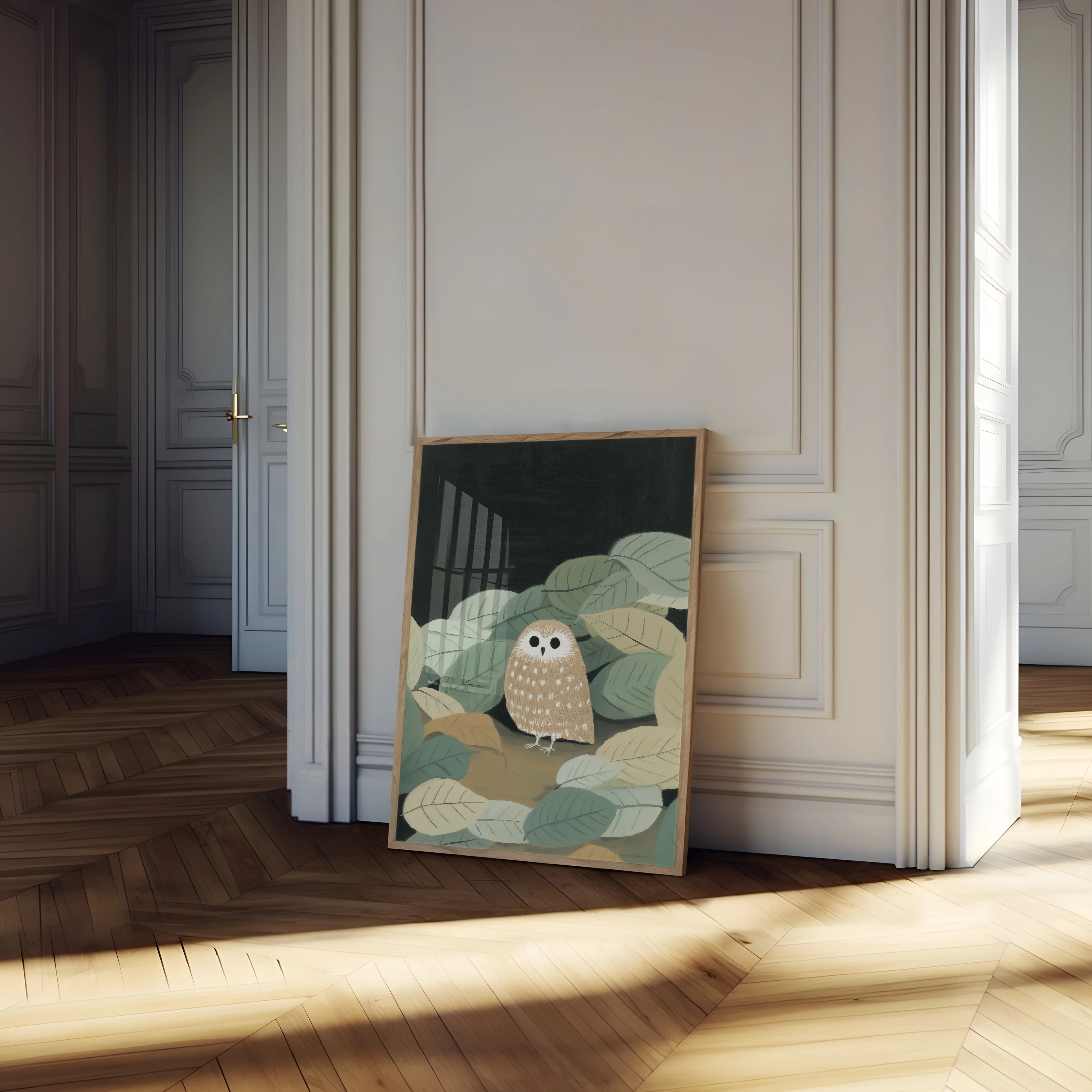Curious Owl in Leaves Poster - Image 4