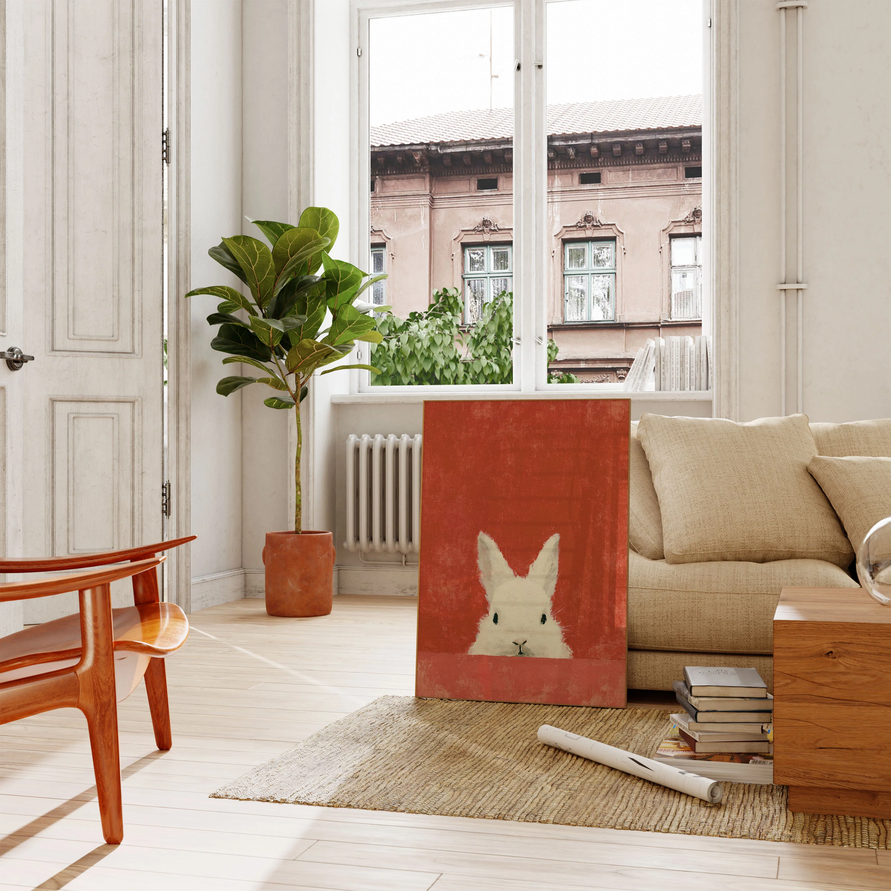 Curious White Rabbit Portrait Poster - Image 2