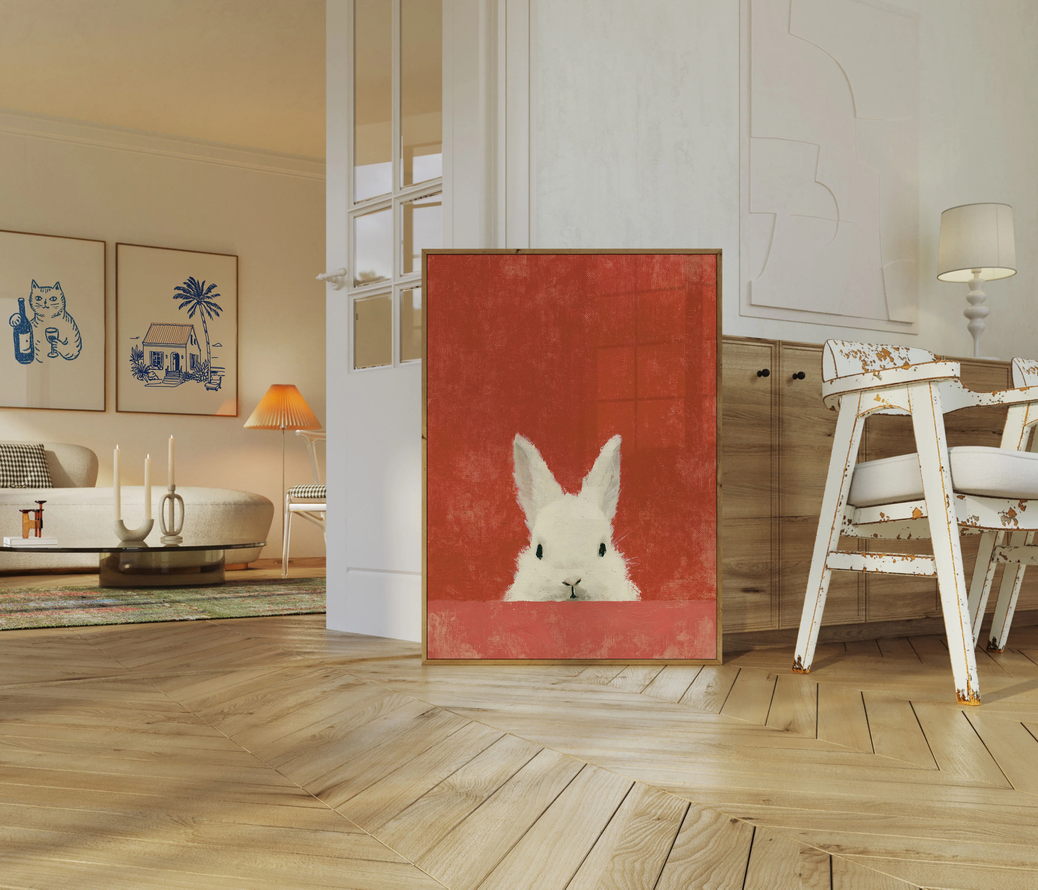 Curious White Rabbit Portrait Poster - Image 5