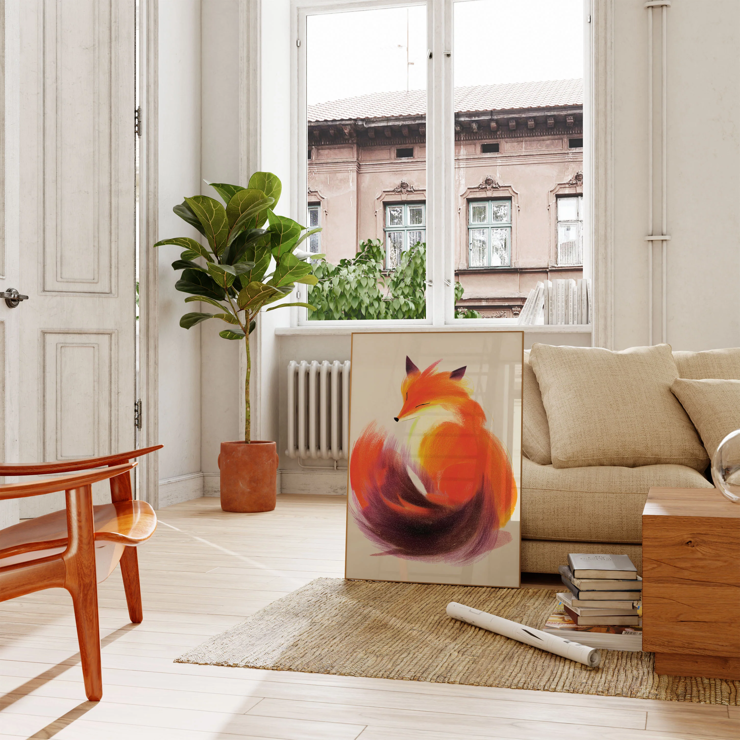 Curled Fox in Warm Tones Poster - Image 2