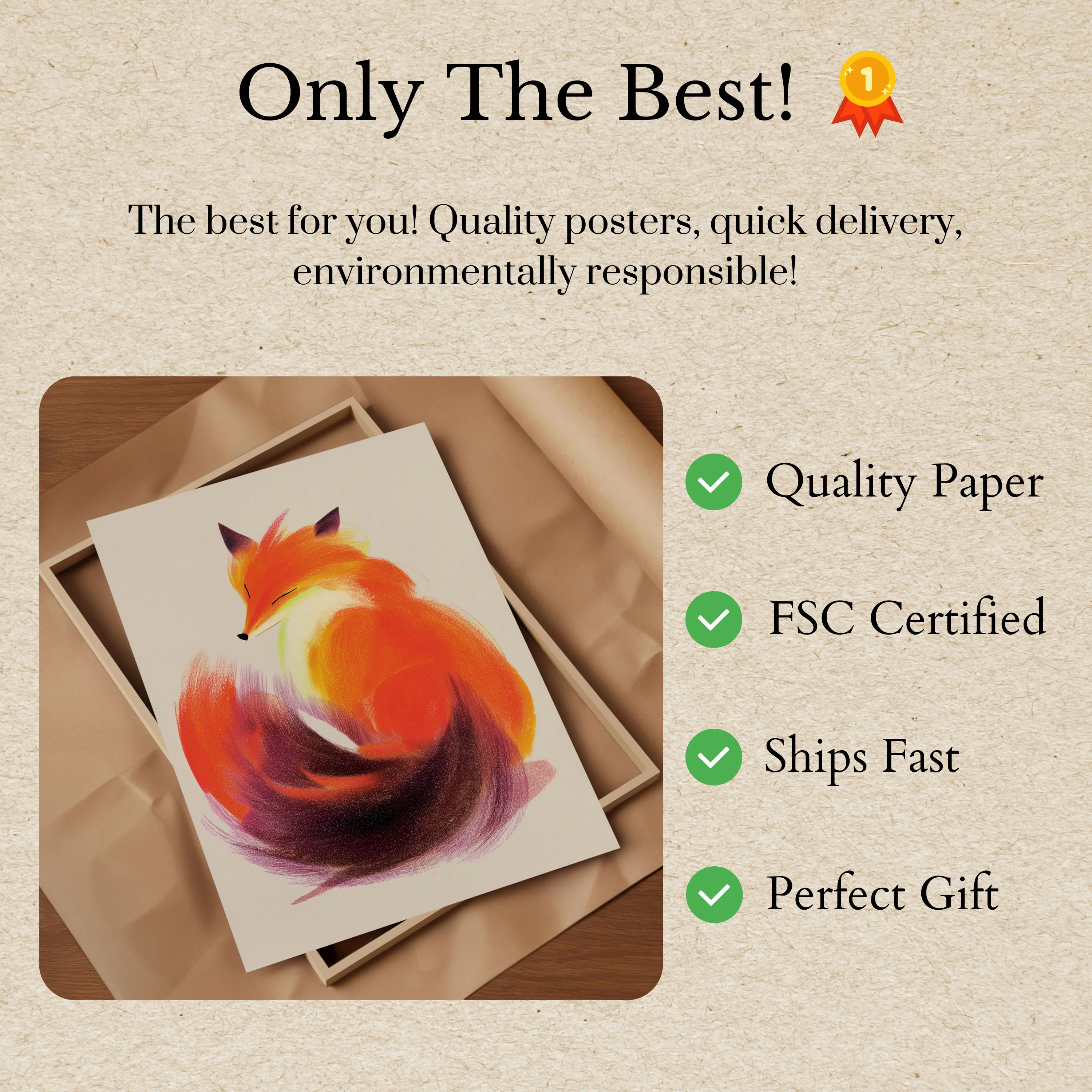 Curled Fox in Warm Tones Poster - Image 3