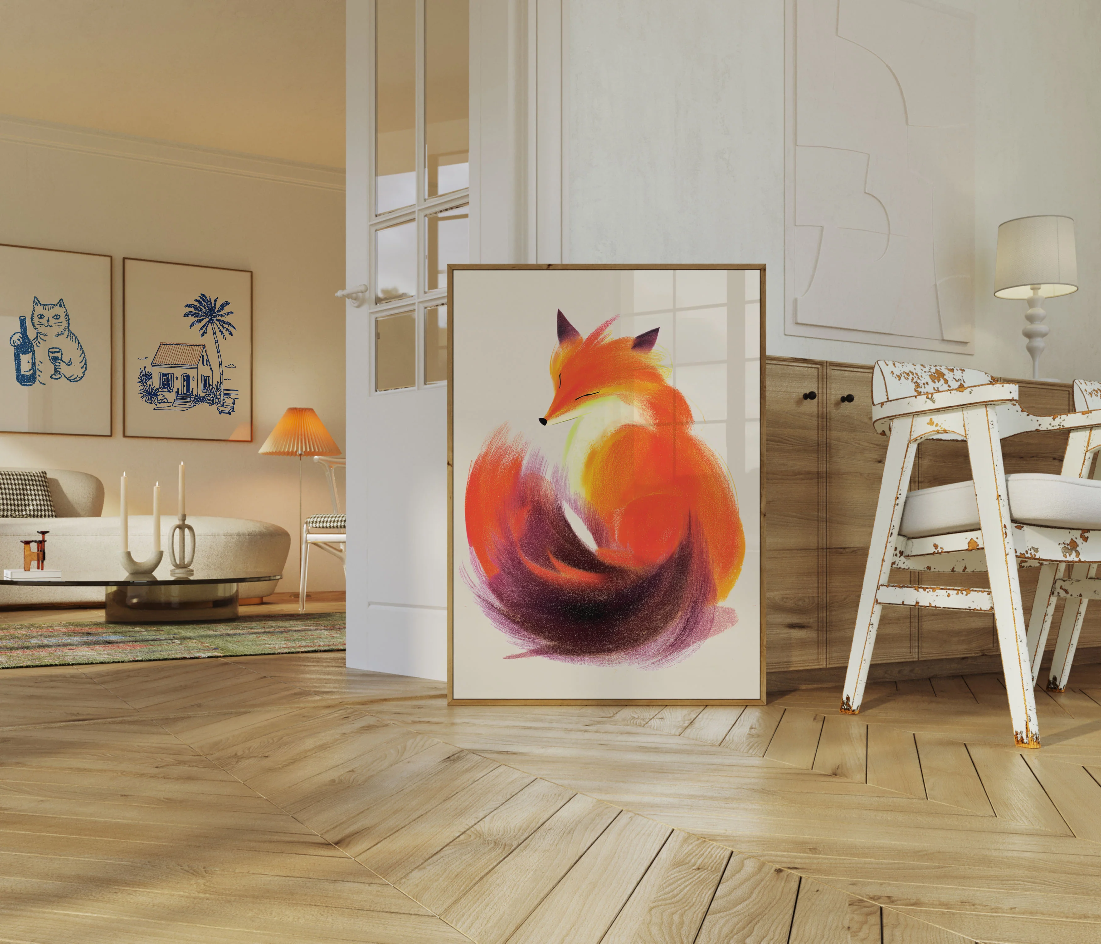 Curled Fox in Warm Tones Poster - Image 5