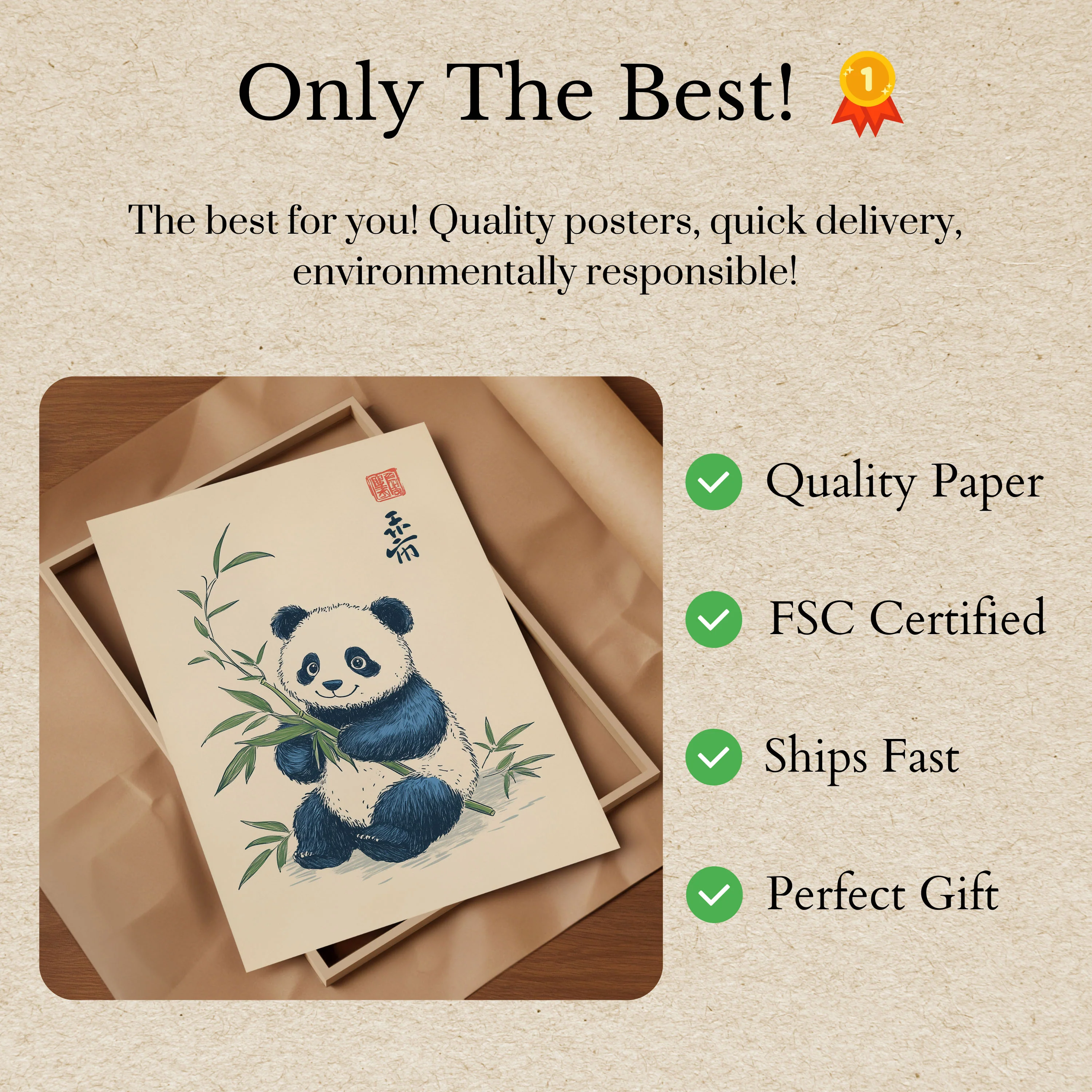 Cute Panda with Bamboo Poster - Image 3