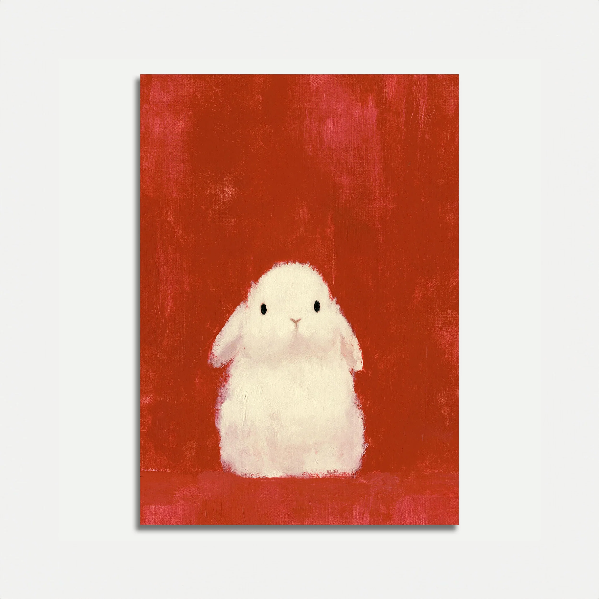 Cute White Bunny Red Background Poster