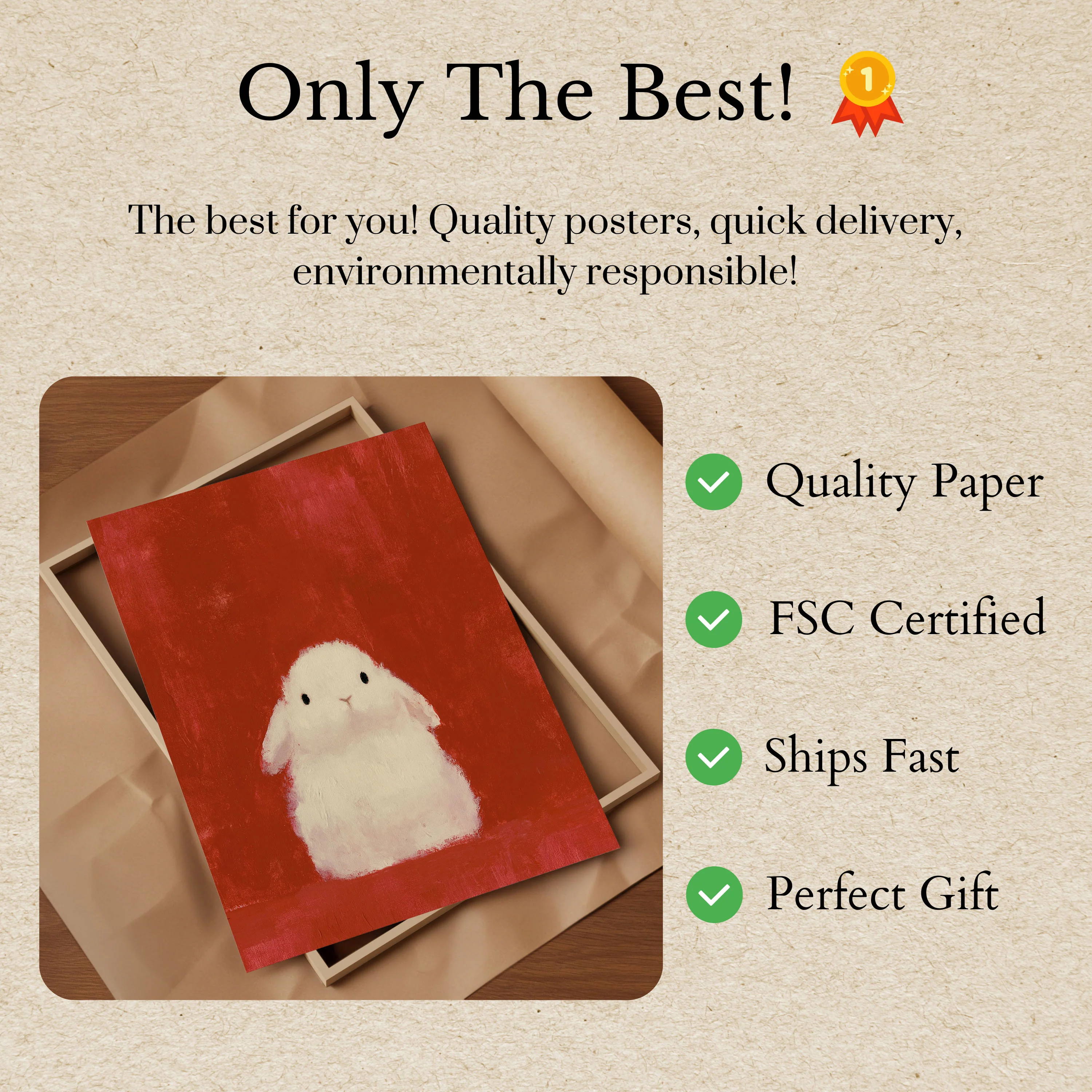 Cute White Bunny Red Background Poster - Image 3