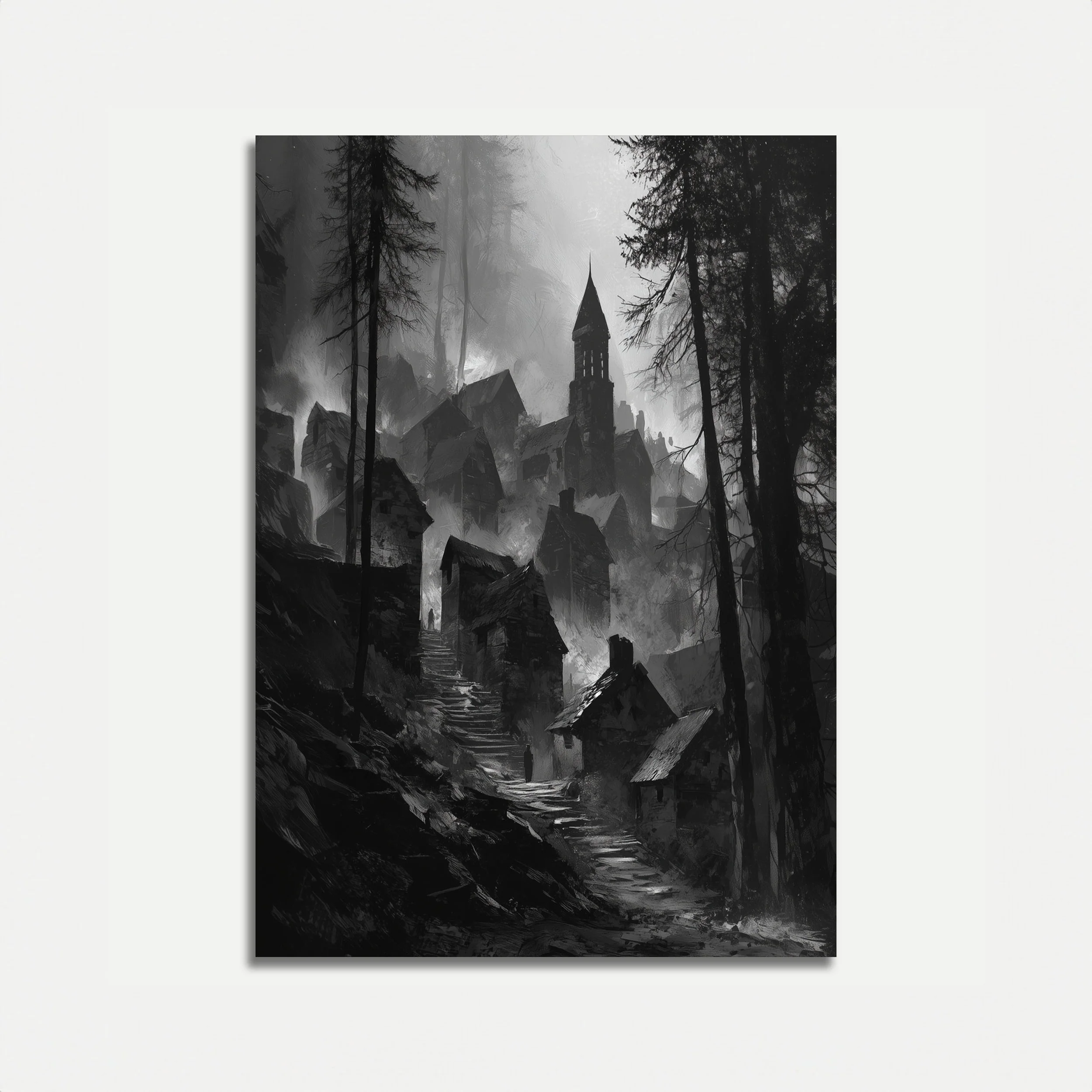Dark Medieval Forest Village Poster