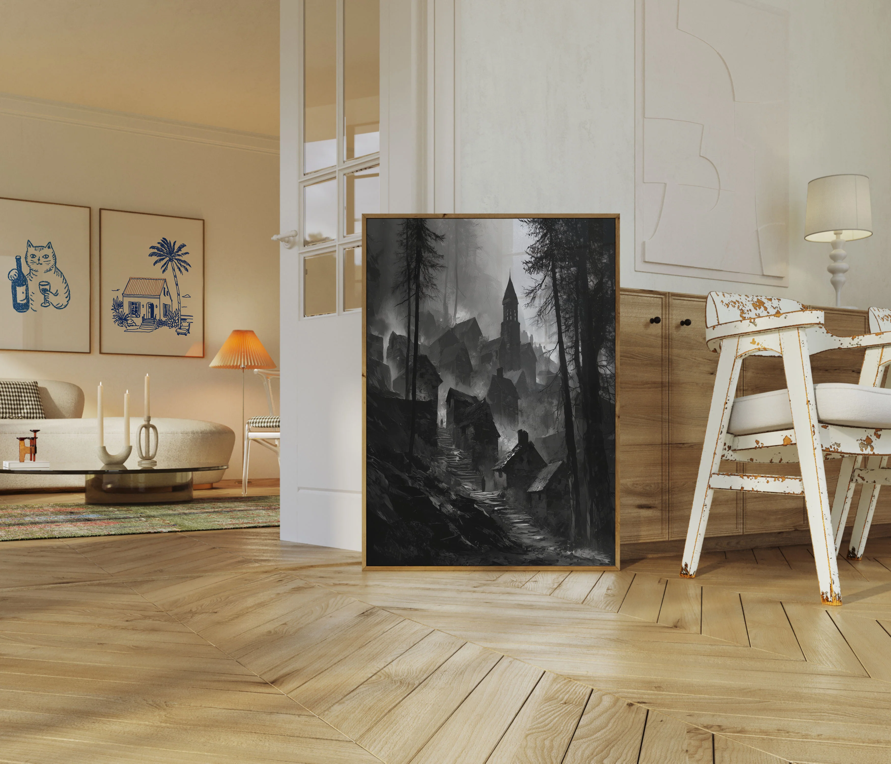 Dark Medieval Forest Village Poster - Image 5