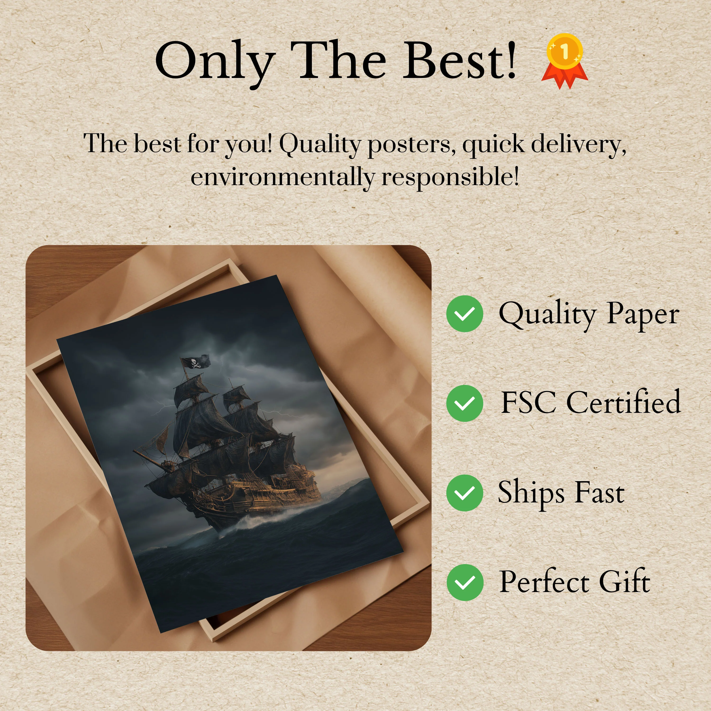 Dark Stormy Pirate Ship Poster - Image 3