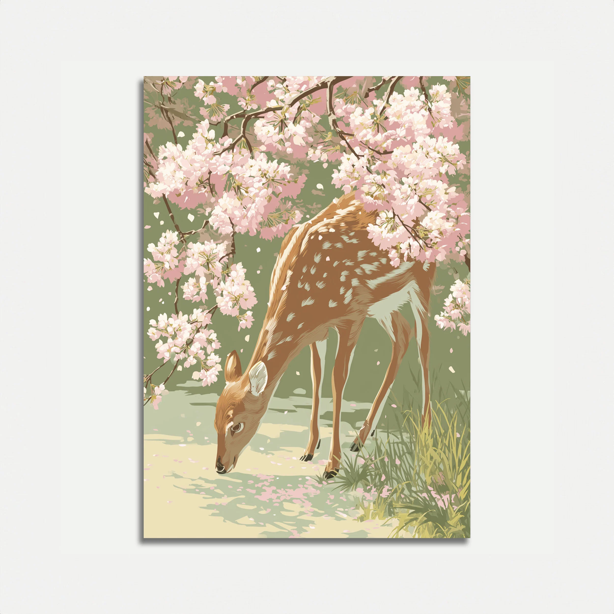 Deer Among Cherry Blossoms Poster